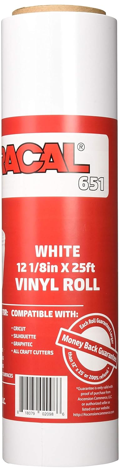 12.125" x 25ft Roll of Oracal 651 White Craft Vinyl - On a 2.5" Core - Adhesive Vinyl for Cricut, Silhouette, and Cameo Cutters - Gloss Finish - Outdoor and Permanent