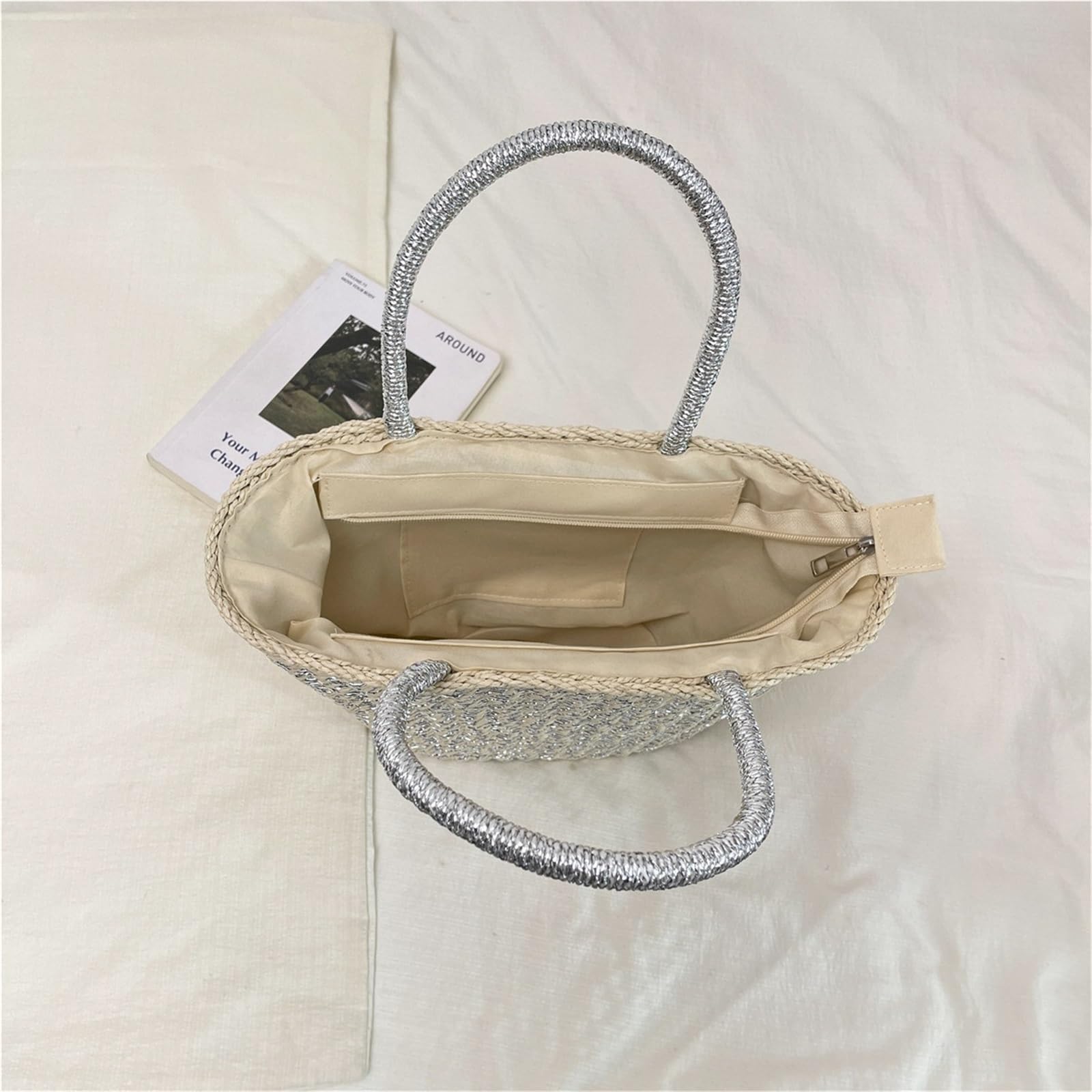 borsa donna estiva Borsa da donna in paglia con tessitura spiaggia, borsa manico superiore, basket, shopping femminile