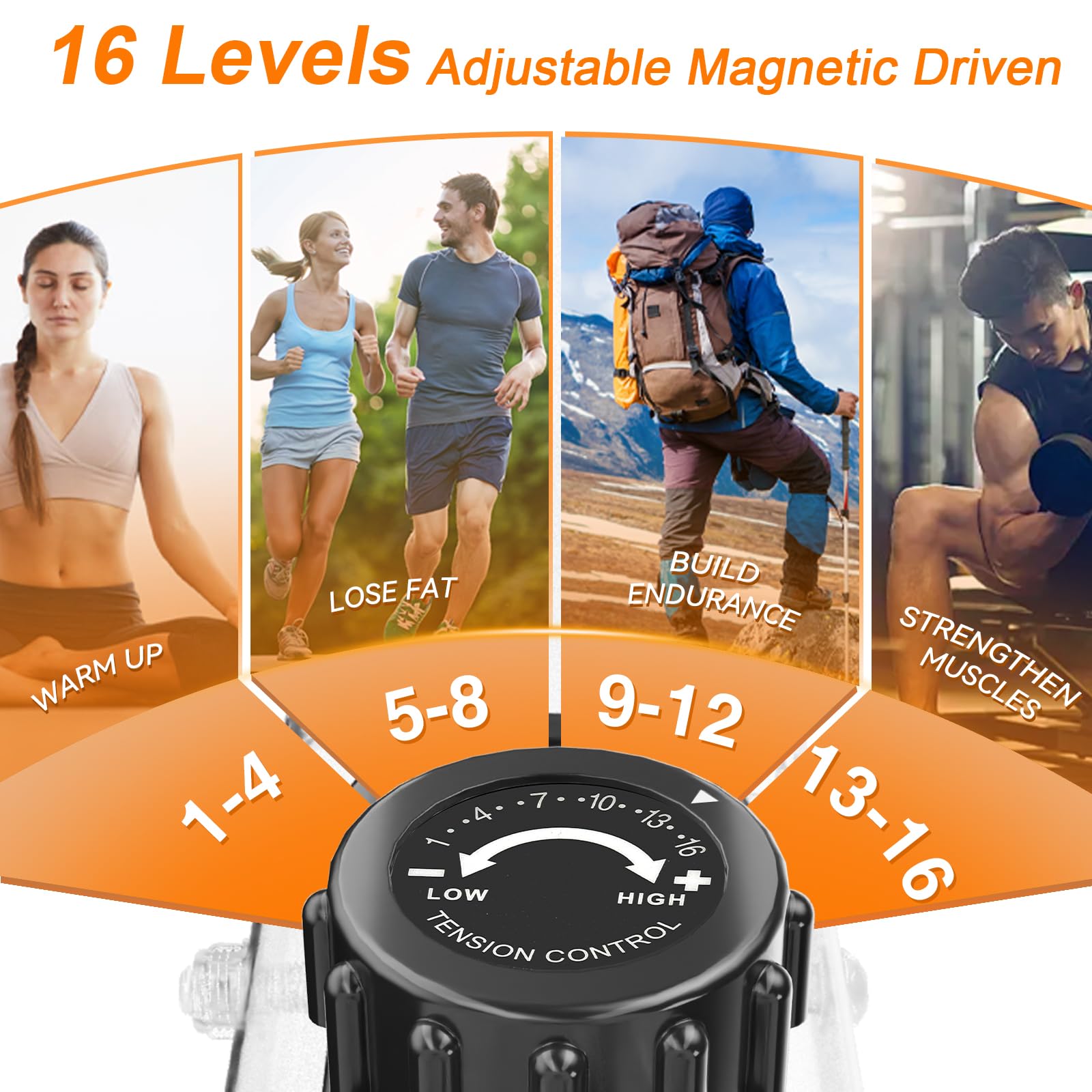 Dskeuzeew 4 in 1 Faltbarer Heimtrainer, 16 Magnetischer Widerstand Heimtrainer mit Herzfrequenzsensoren, Einstellbares Fitnessbike mit LCD - Faltbares stationäres Fitnessfahrrad für Indoor-Radfahren