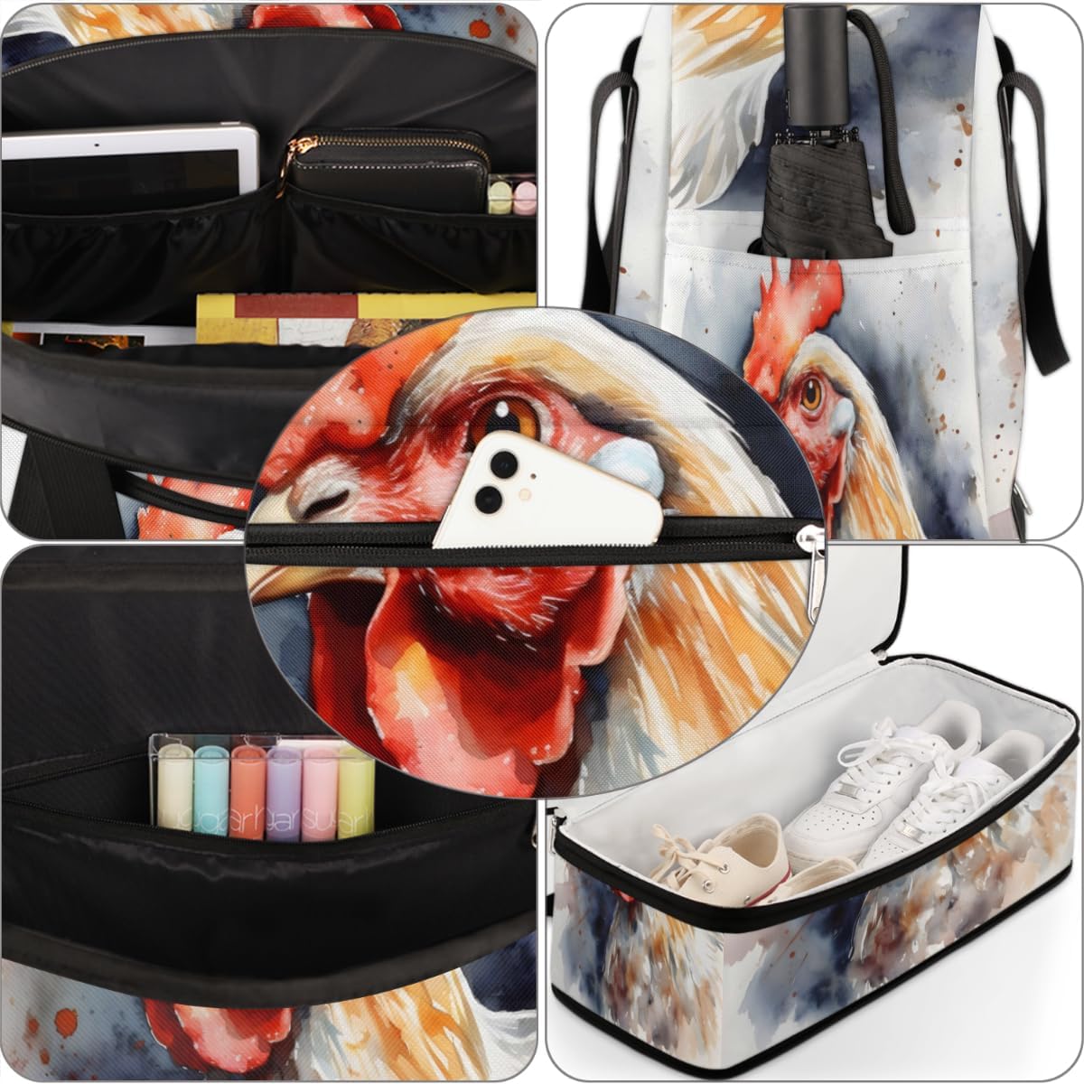 QsirBC Animals Chickens Pattern Gym Bag for Women Duffle Tote with Shoes Compartment Men Weekender Duffel for Dance Travel Sports Swimming Overnight