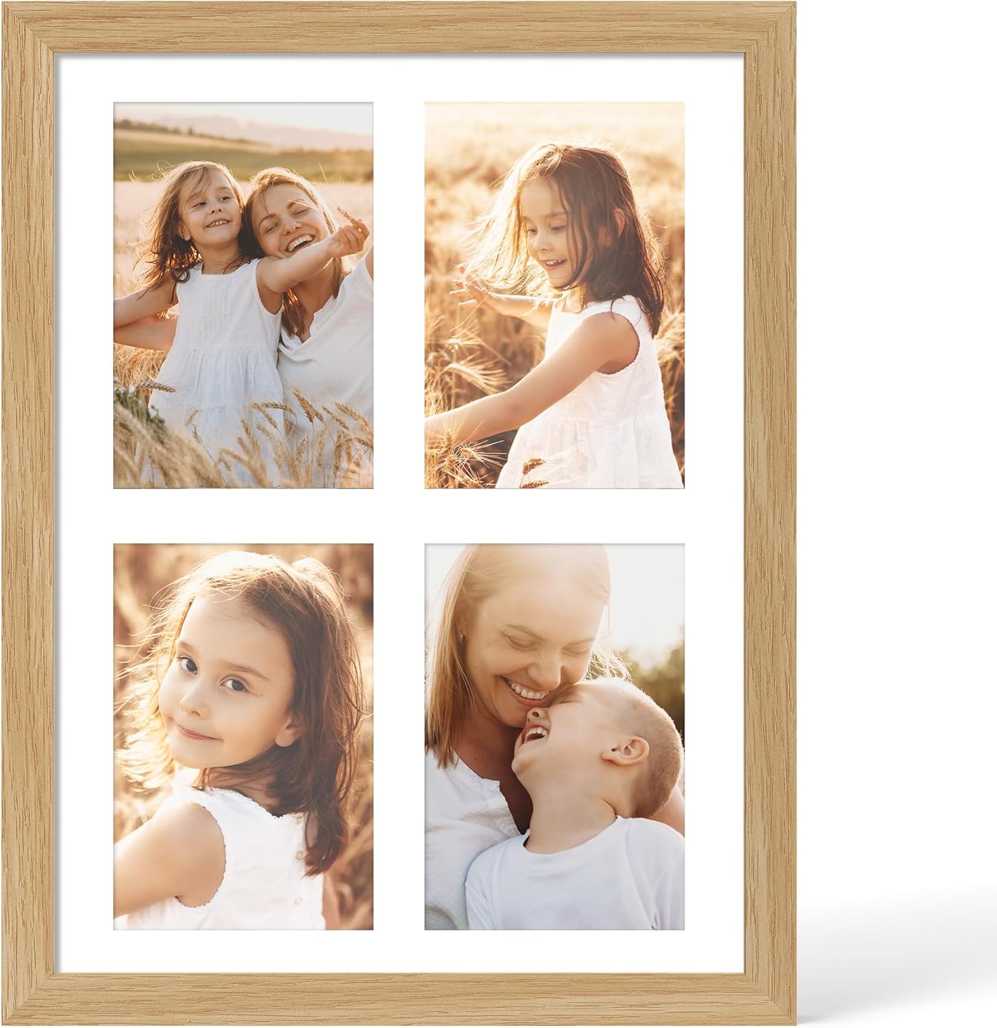 YESKAY 12x16 Picture Frame - 12 x 16 Photo Frame Made of Solid Oak Wood and Real Glass,Display Picture 4 Opening 5x7 with Mat or 12x16 Without Mat for Wall Mounting(Color Natural Oak)