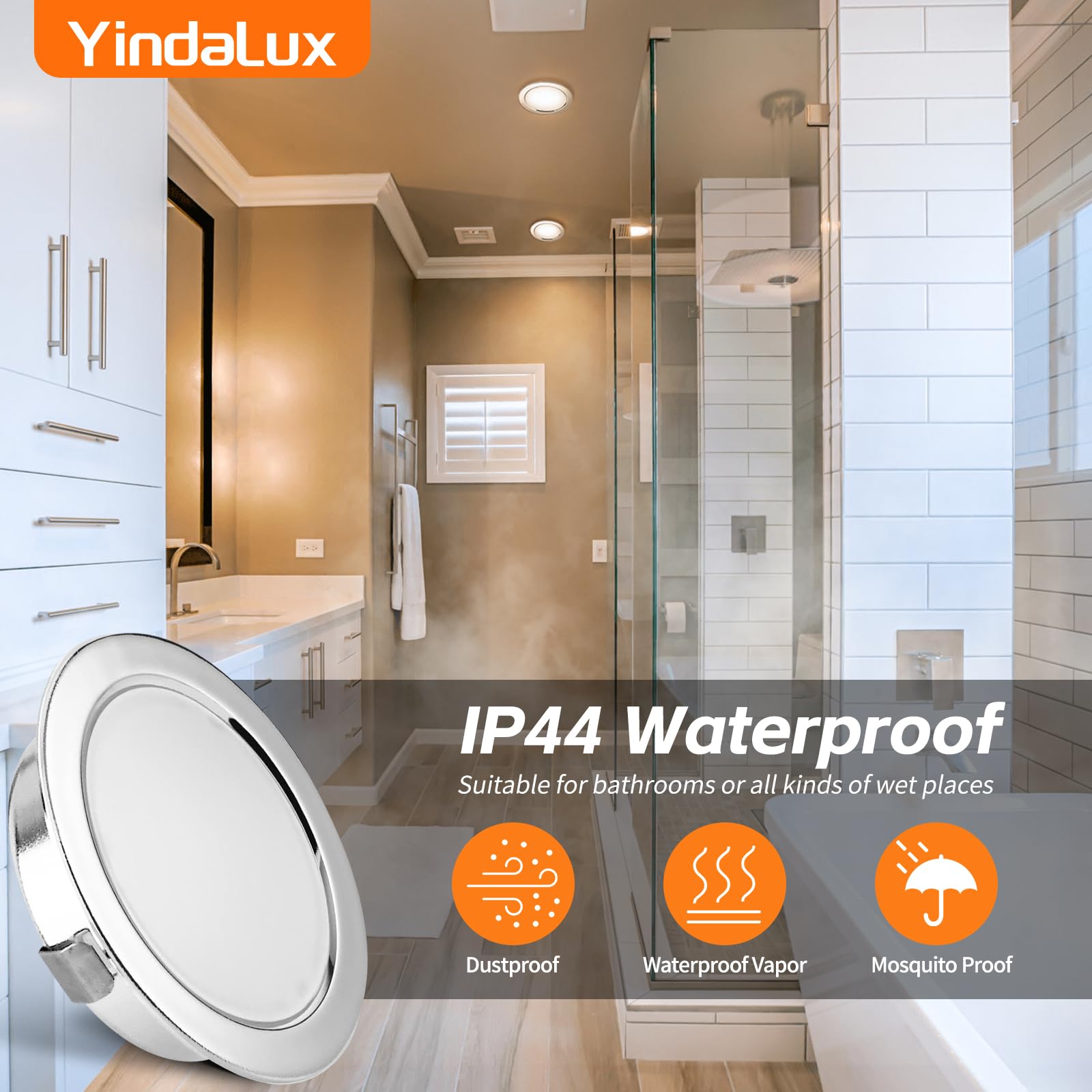 YindaLux Faretto da Incasso LED Set 6 Pezzi, 230V 3W 3000K/4000K/6000K, 15mm Ultrapiatto 300LM Foro 55-58mm, IP44 Soffitto Cromo
