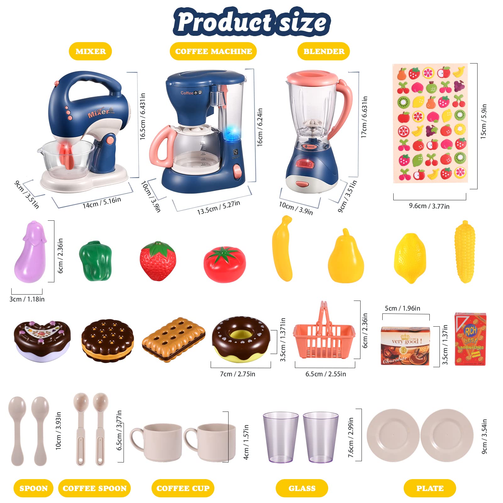 Set di Elettrodomestici da Cucina Giocattolo per Bambini,Cucina Accessori con Macchina da caffè, Frullatore, Mixer,Regalo per Bambini Bambina 2 3 4 Anni