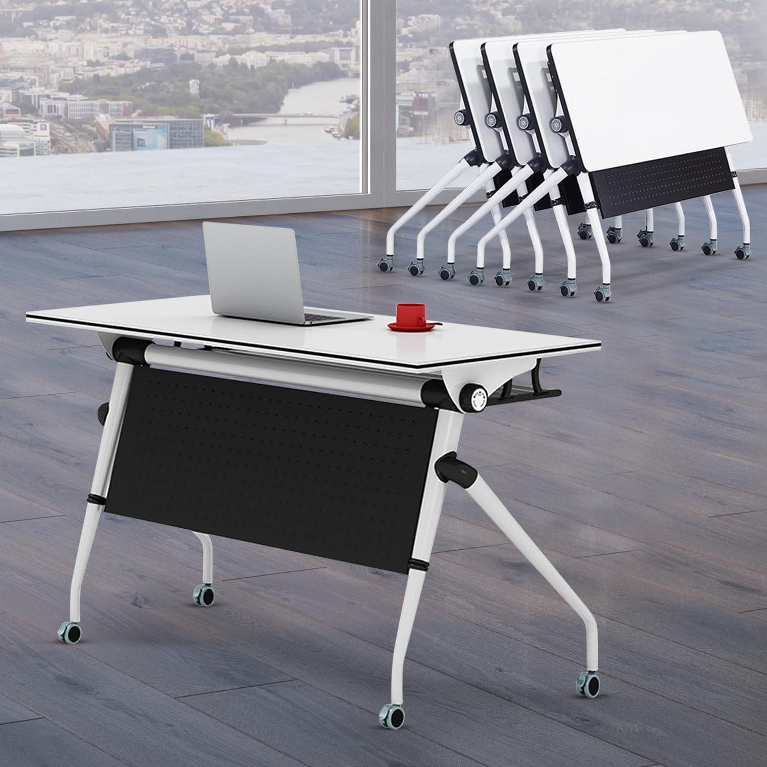 Htdre Foldable Conference Room Table Mobile Training Seminar Table With Flip Top 47.2"X23.6"X29.5" Ideal For Office Meetings Portable Meeting Furniture (1 Pack)