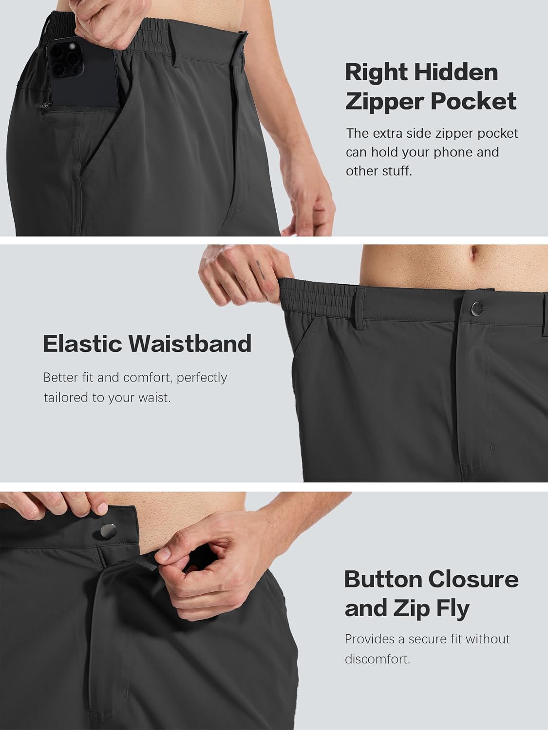 Men's 7" Lightweight Golf Shorts Casual Quick Dry Breathable Stretch Work Flat Front Shorts with 3 Pockets
