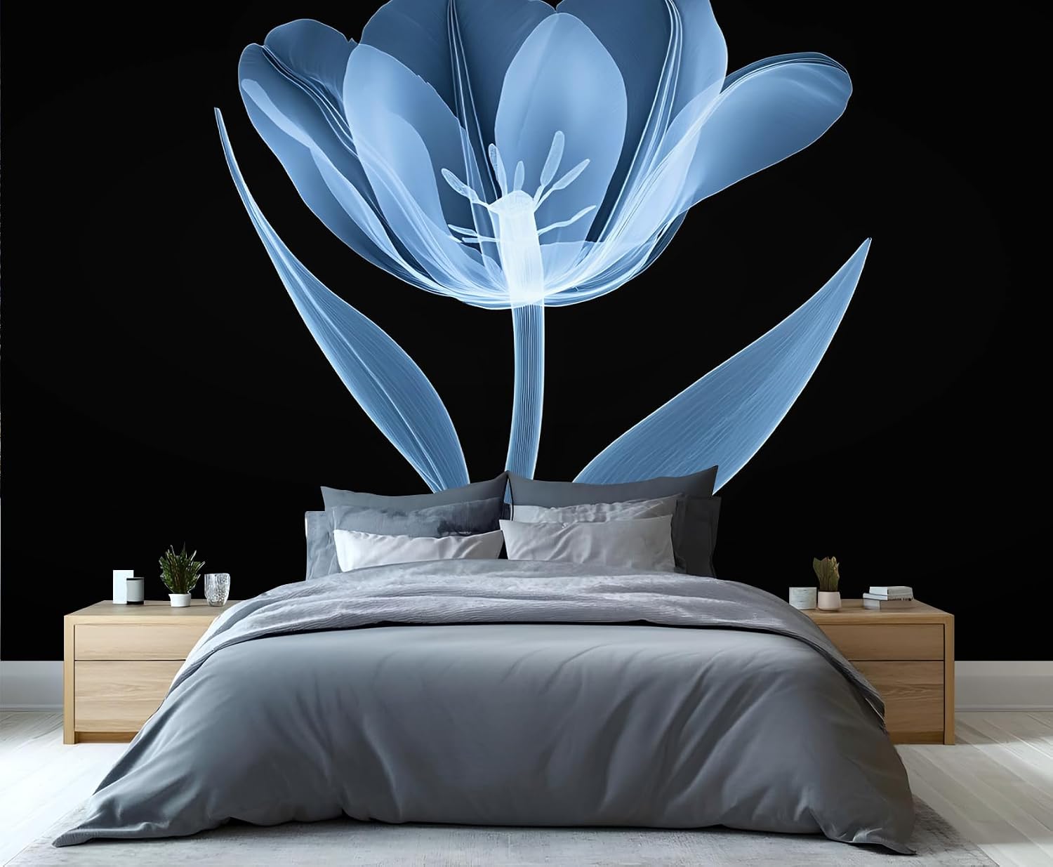 Red Dahlia Wallpaper Mural, X-Ray Flowers Removable Wallpaper, Bright Floral Modern Wall Decor for Renter Bedroom and Living Room （Not Peel and Stick）