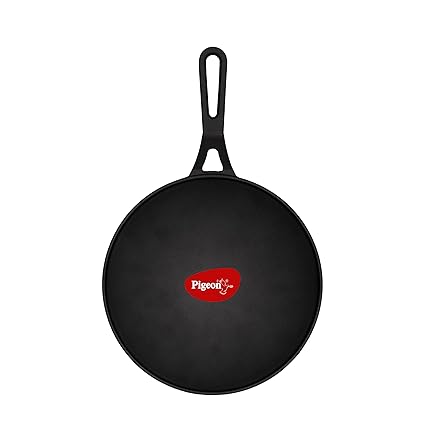 Pigeon by Stovekraft Pre-Seasoned Cast Iron Concave Tawa 28 cm | Induction Compatible | Pre-Seasoned with 100% Vegetable Oil | Naturally Nonstick | High Pressure Casting |Nostalgic Taste | Toxin-Free