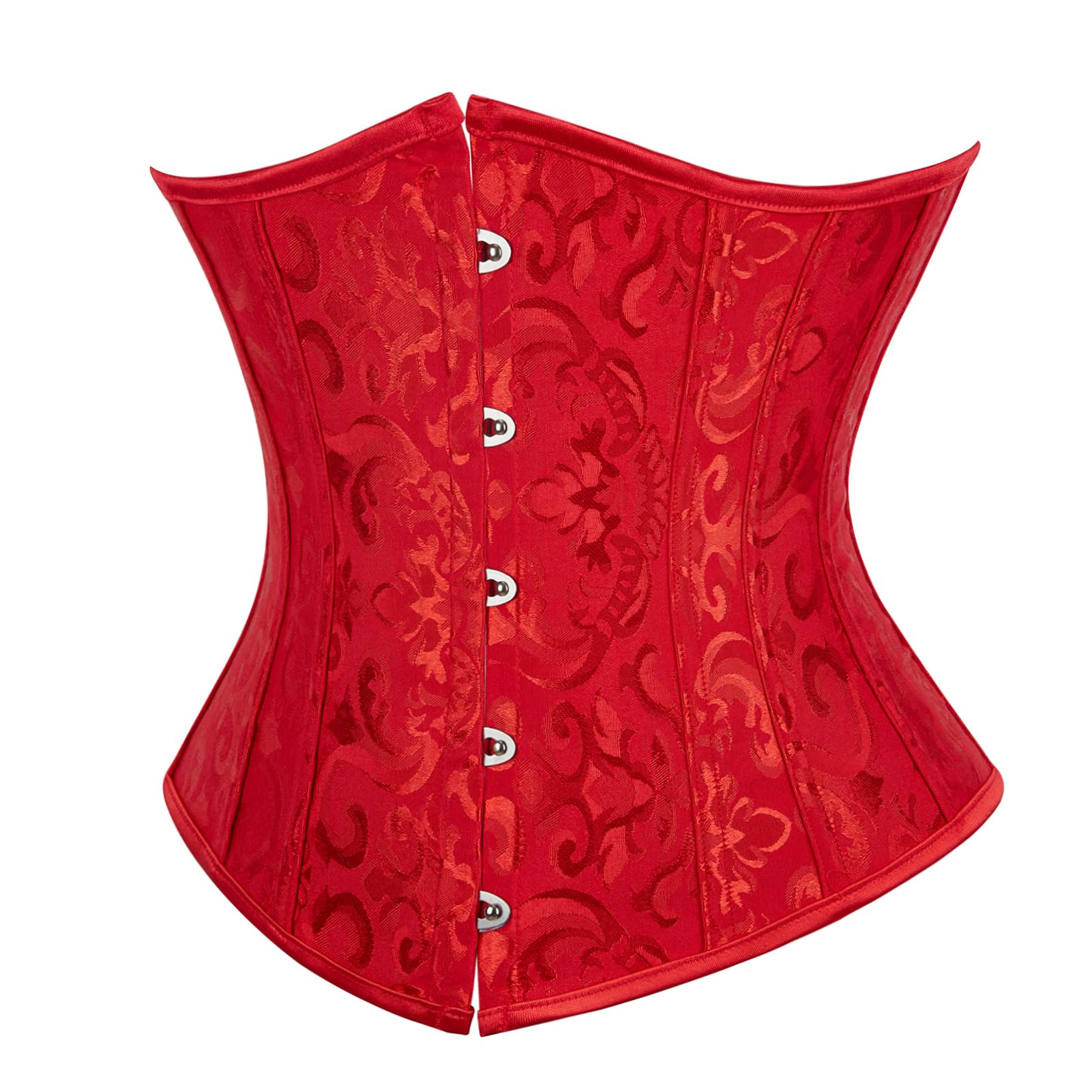 SZIVYSHI Women'S Underbust Satin Lace Up Waist Cincher Corset Shaper Bustier Top Jacquard Red L