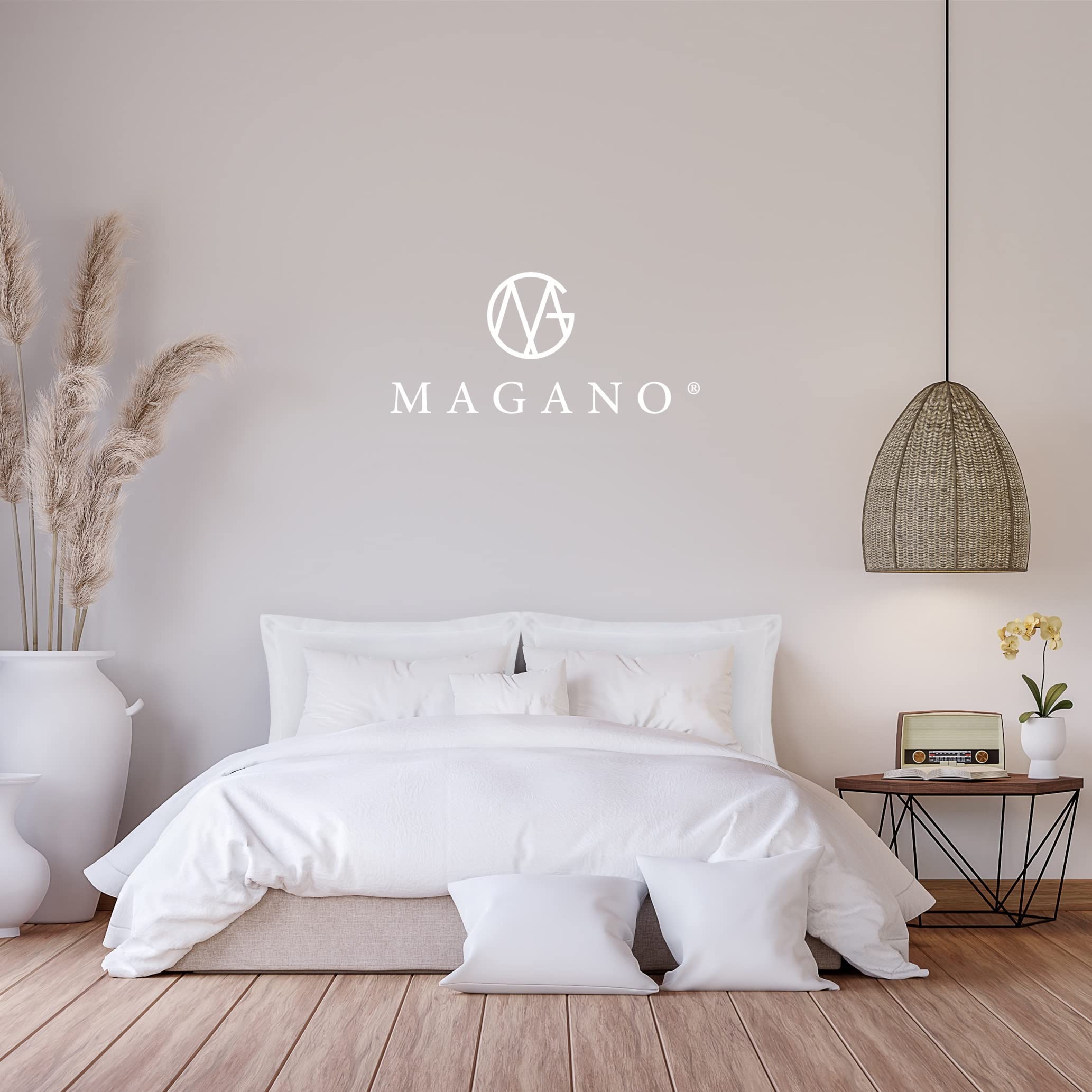 MAGANO® Luxus Spannbettlaken 180x200 Weiß | Bambus & Baumwolle Satin | 400 TC Premiumqualität | Hypoallergen & Thermoregulierend | Spannbetttuch Bettlaken 180x200cm | Weiss