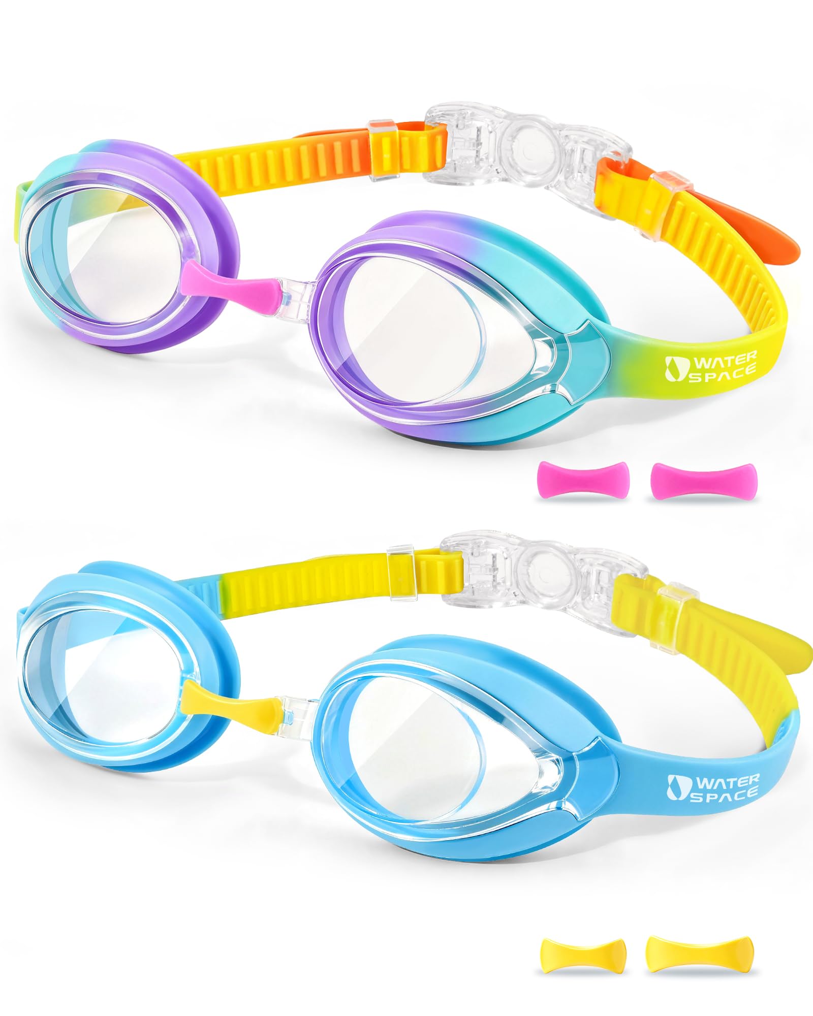 Water Space Kids Swim Goggles for Kids 3-12, Girls Boys Kids Goggles, No Leaking Swimming Goggles Clear Vision Anti Fog UV Protection Childrens Goggle