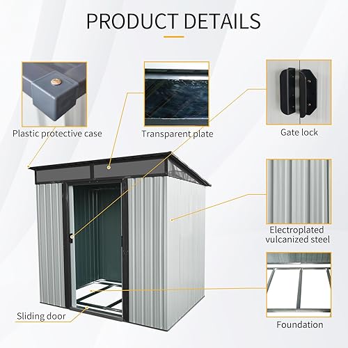 Vista 27 de Cobertizo de almacenamiento para exteriores de 6 x 4.5 pies, cobertizo de jardín de metal galvanizado con ventana y base de metal, cobertizo