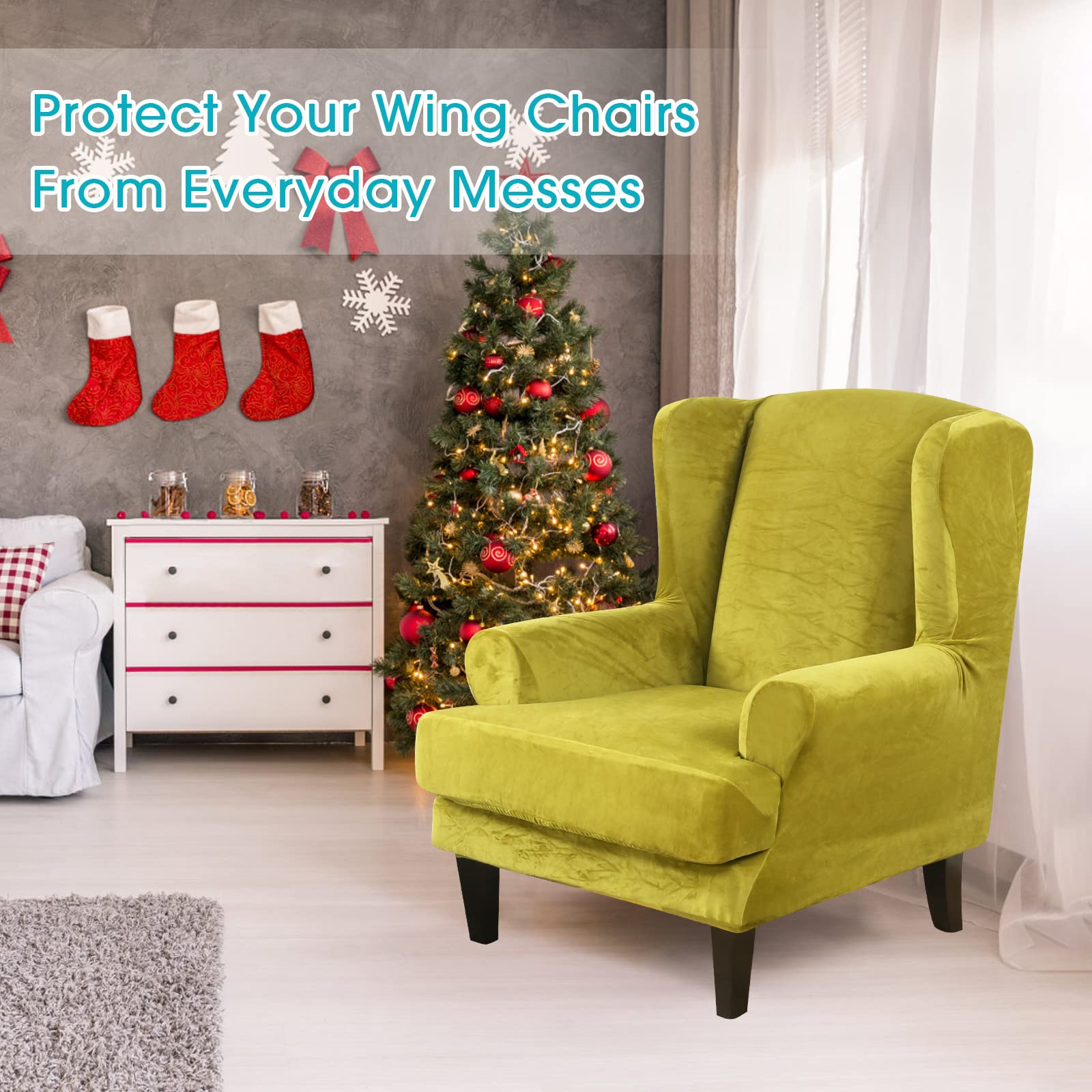Fodera Per Sedia Wingback Con Schienale Alto – 2 Pezzi In Spandex, Motivo Farfalla, Elastica E Lavabile - 3