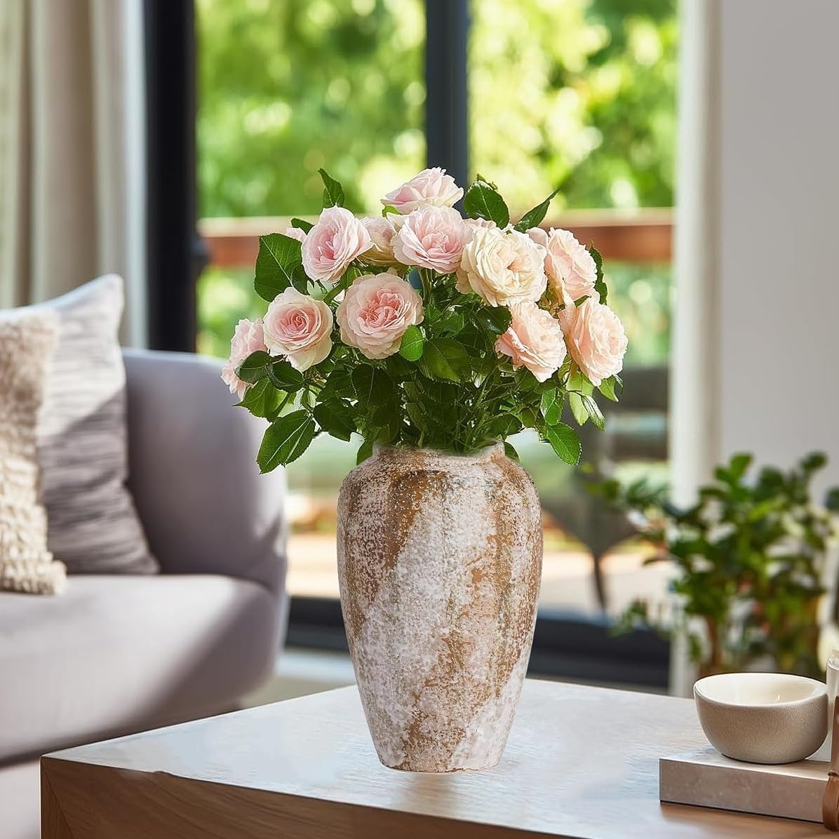 Rustic Ceramic 9.5 in Vase, Ceramic Vase for Home Decor, Living Room Decoration, Shelf Decor, Mantel, Dinner Table Office Decorations Flower