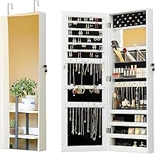 Avilia Wall Mirror Jewellery Box 110 x 37 x 10 cm – Space-Saving Jewellery Cabinet in Sturdy MDF with Key Lock – Door or Wall Mounted, Jewellery and Accessories Organizer