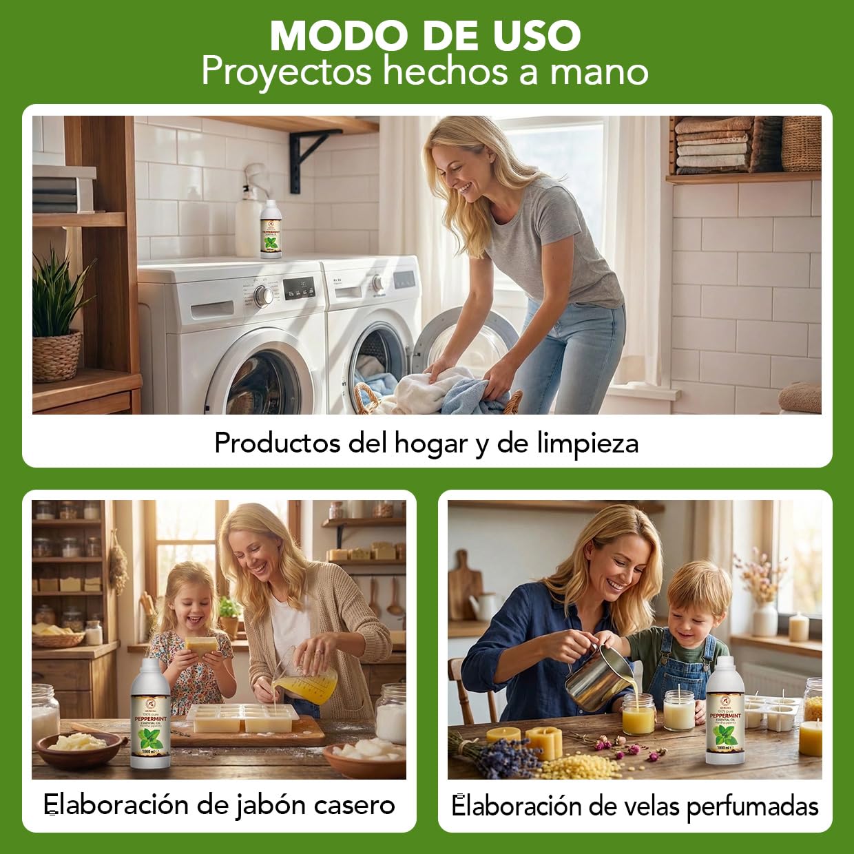 Aceite Esencial de Menta Piperita 1000 ml - para Difusores y Aromaterapia | Jabones y velas; aroma a menta; uso para lámparas aromáticas y difusores; fragancias para el hogar; ambiente aromático