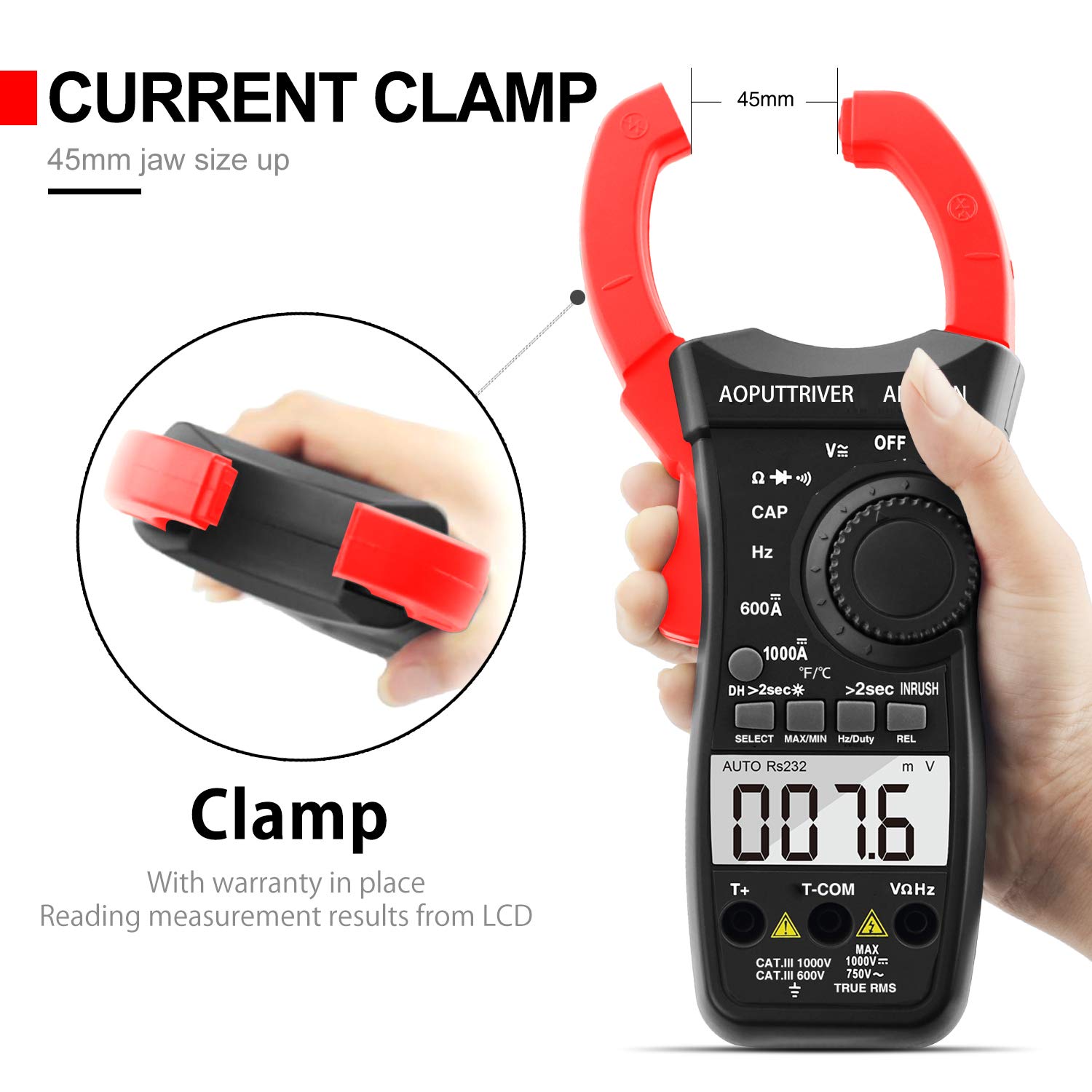 Clamp Meter AP-570N TRMS 6000 Counts Strommesszange AC DC-Strommesszange mit automatischer Reichweite, Widerstand, Kappe, Hz, Einschaltdauer, Temperatur, Einschaltstromtest