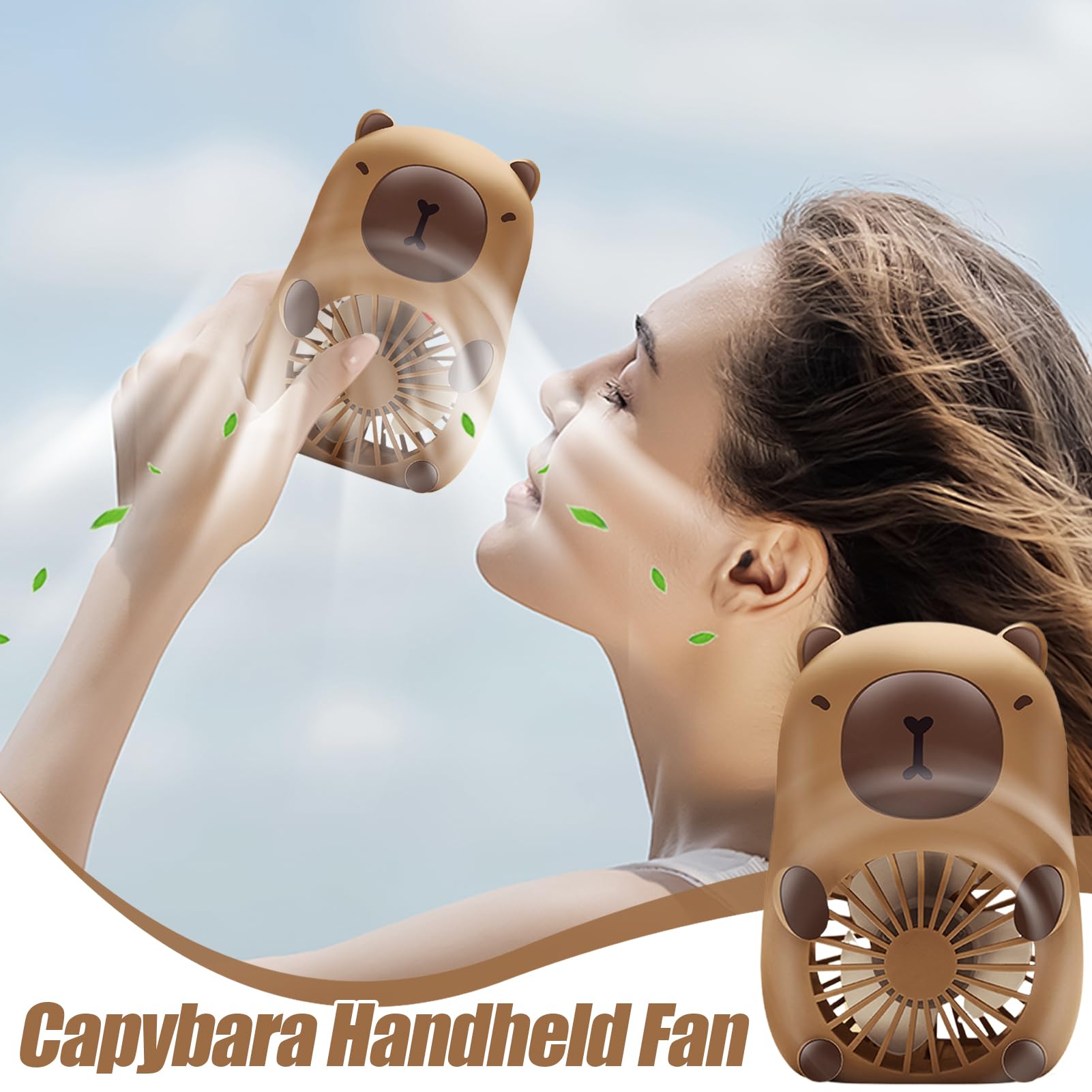Éventail d'animaux, ventilateur à main, Fans de Capybara manuels mignons, Refroidisseur de nourriture à 3 vites