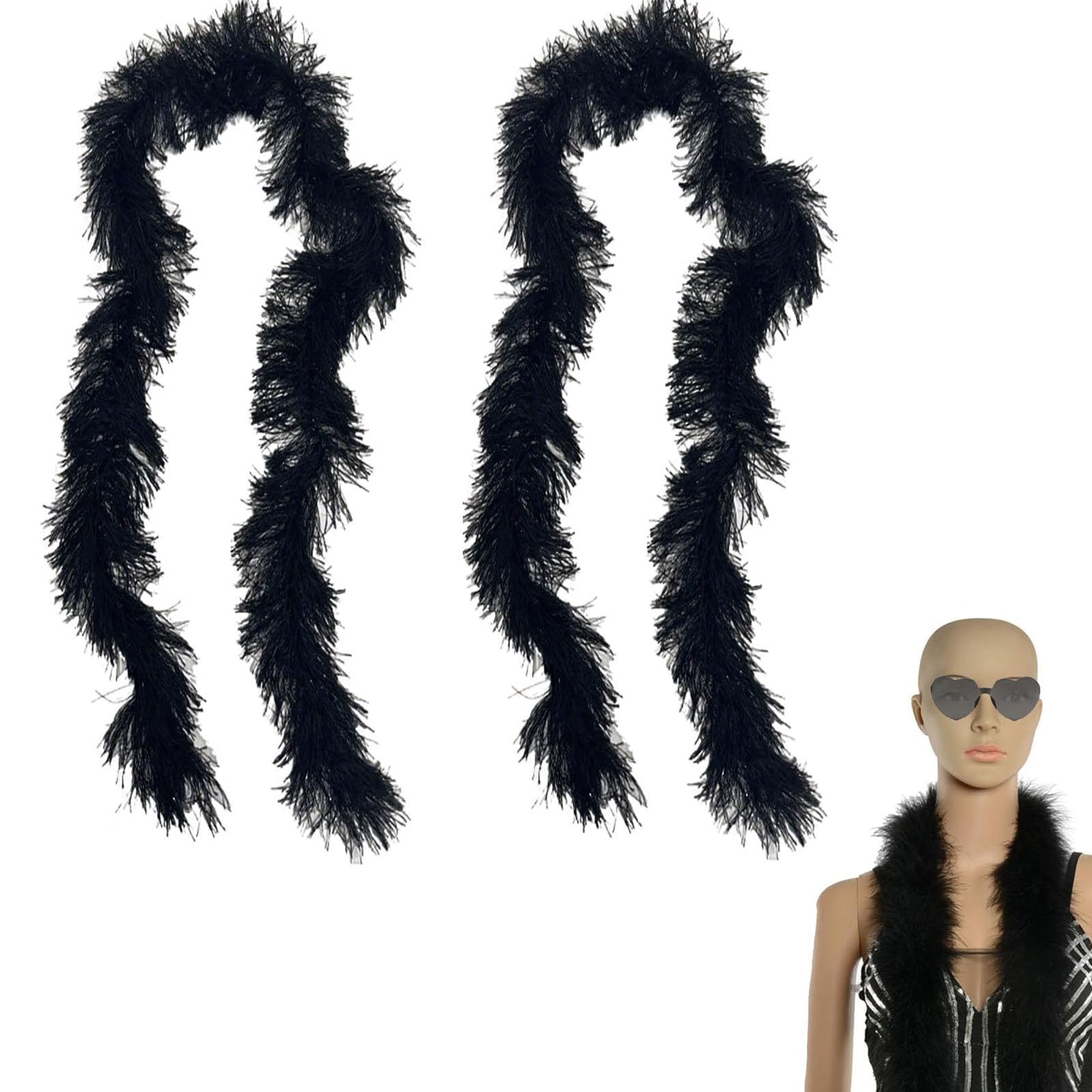GETFACAI 2 PCS Black Feather Boa, Multipack, Black Feathers Boa, Costume, Concert & Home Decoration