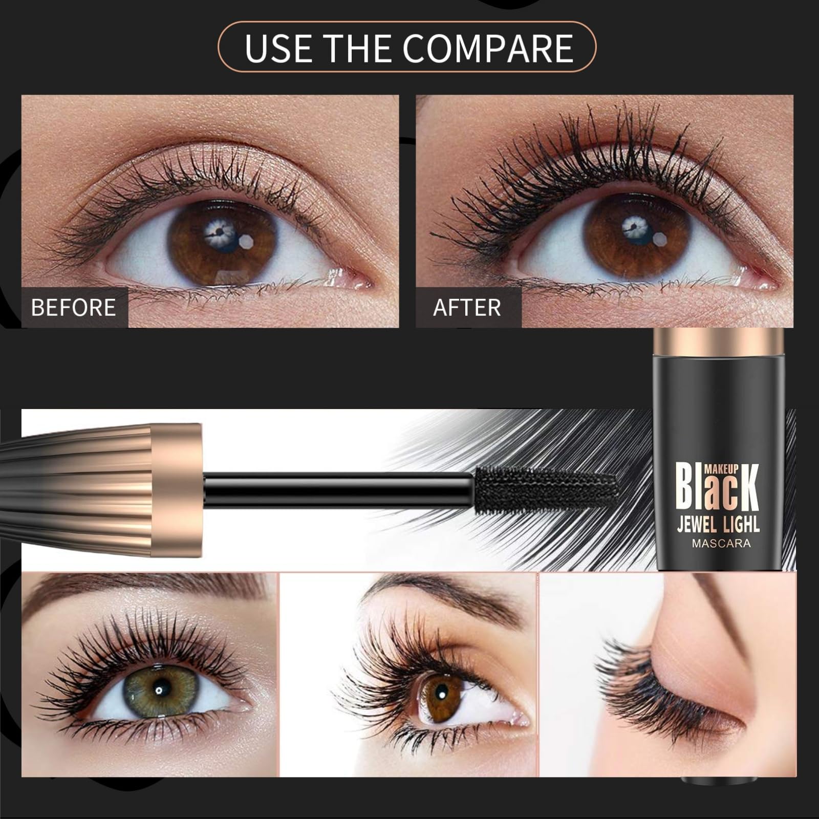 Waterproof Black Mascara, 4D Silk Fiber with Extra Long and Thick Lasting Lashes, Smudge-Proof, 9 ml (Pack of 1) - Image 2