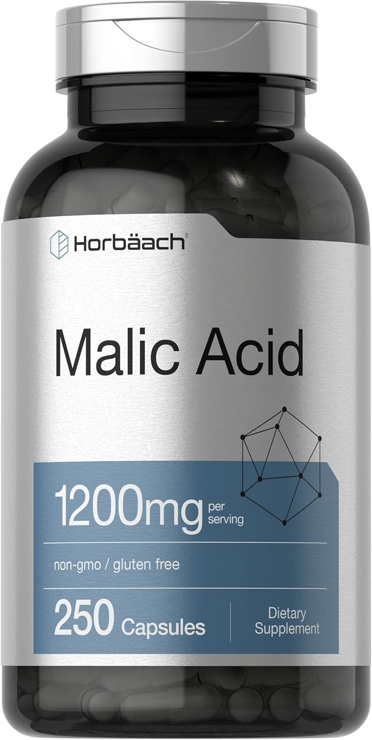 Horbaach Ácido málico 1200 mg  250 cápsulas  Suplemento sin OMG y sin gluten