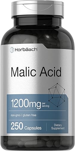 Horbaach Ácido málico 1200 mg  250 cápsulas  Suplemento sin OMG y sin gluten