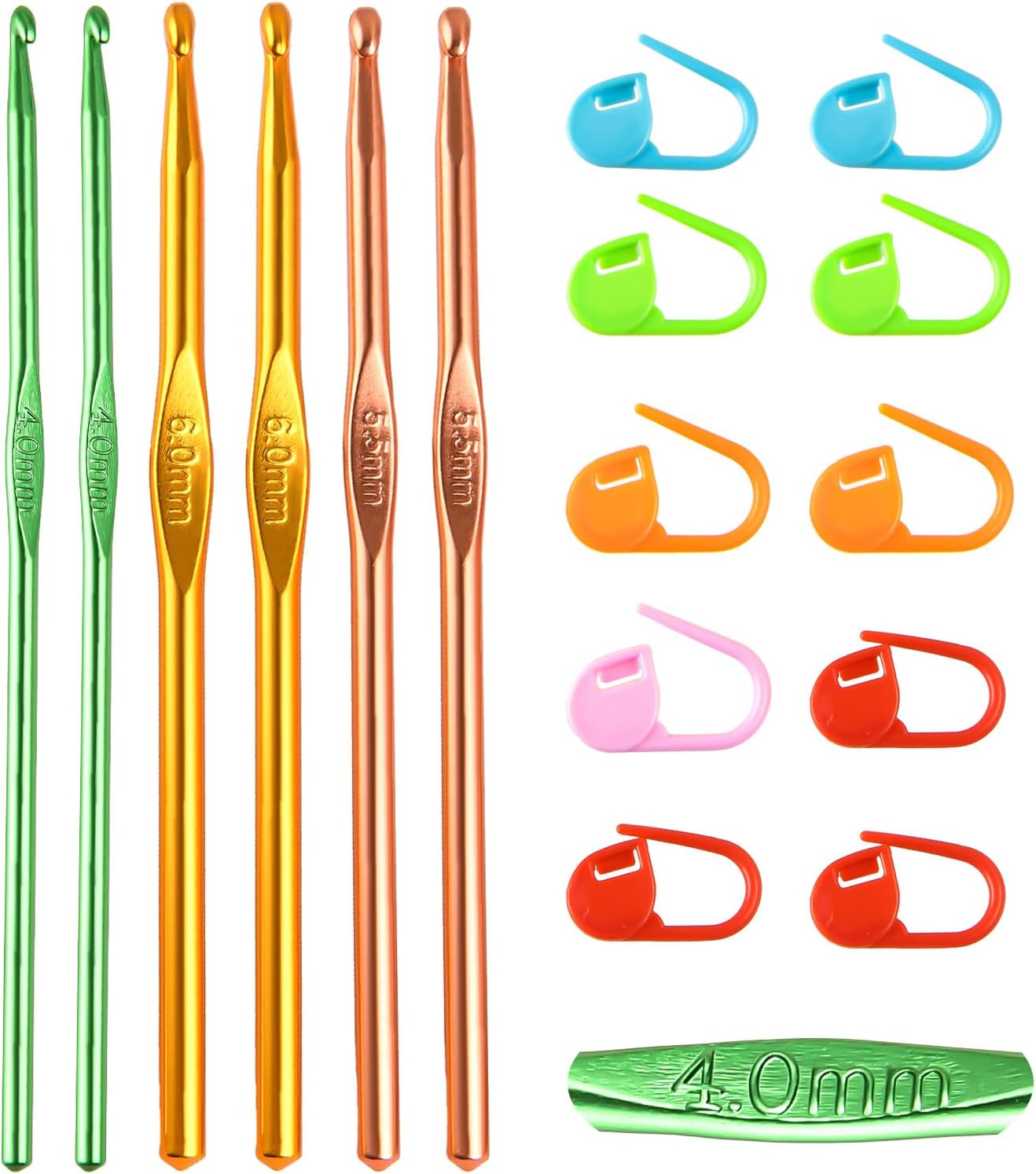 6 Pcs Crochet Needles for Crocheting Yarn, 4/5.5/6mm Aluminum Crochet