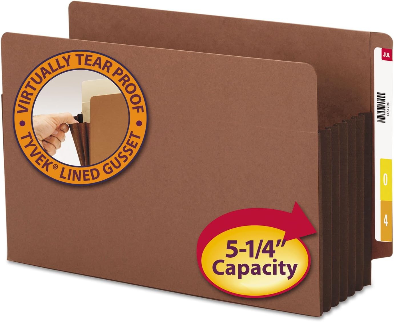 Smead End Tab Pocket, Reinforced Straight-Cut Tab, 5-1/4" Expansion, Extra Wide Legal Size, Redrope with Dark Brown Gusset, 10 per Box (74691)