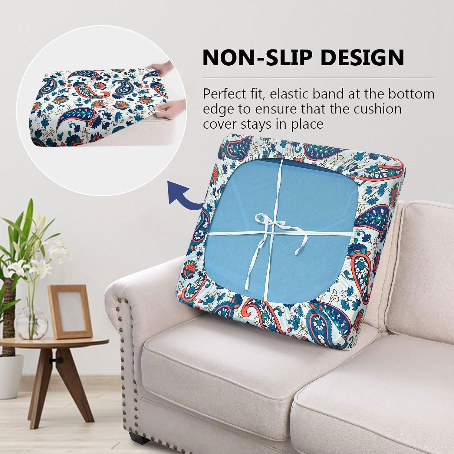BBSET 8 Pcs Paisley Sofa Cushion Cover for Patio Vintage Boho Stretch Outdoor Sofa Seat Cushions Cover Tropical Flower Indoor Replacement Couch Chair Slipcover Flexibility (Paisley2)