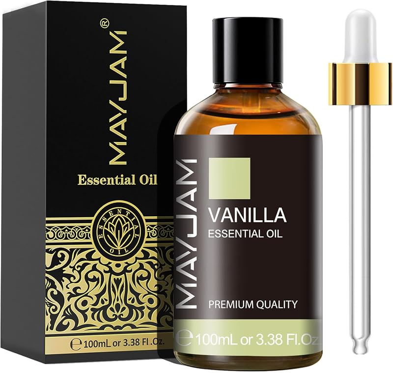 MAYJAM Olio Essenziale Di Vaniglia 100ml, Olio Di Vaniglia Per Diffusori, Umidificatori, Fai Da Te, Casa, Guardaroba