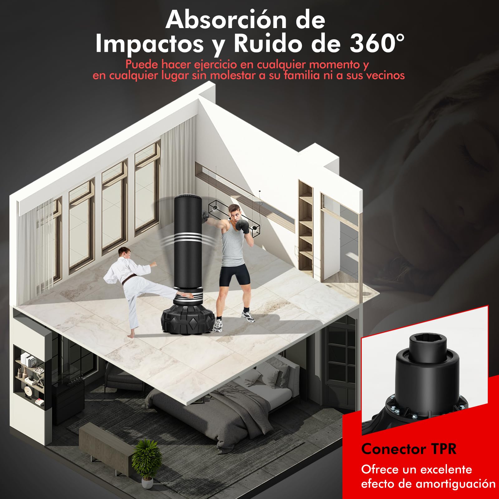 COSTWAY Saco de Boxeo de Pie, Saco de Boxeo con Soporte para Adultos, Jóvenes y Niños, Rebote Rápido, Ideal para MMA, Karate, Fitness, Kickboxing, 48 cm x 48 cm x 170 cm