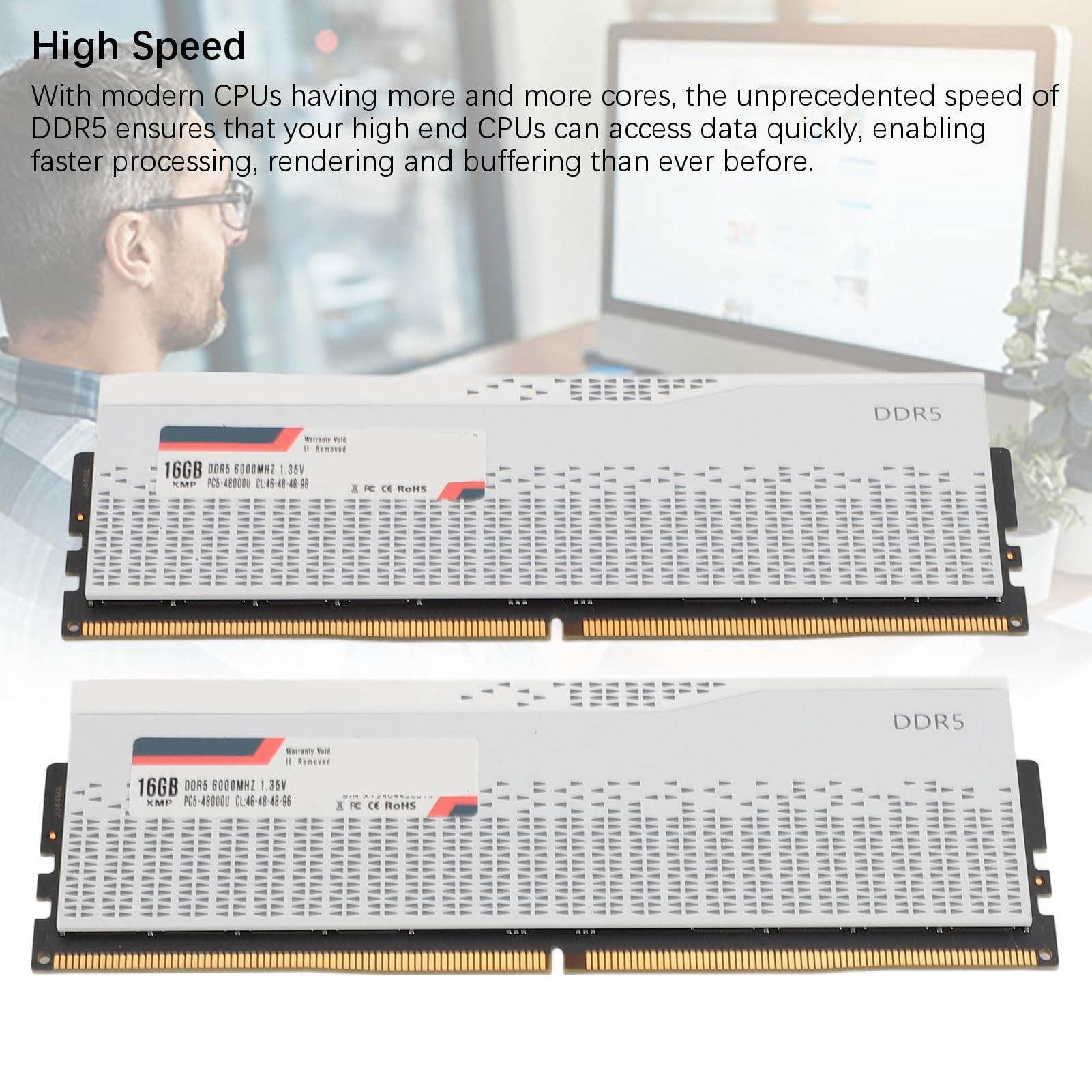 DDR5 32 GB (2x16 GB) 6000 MHz, pamięć RAM do Komputerów Stacjonarnych do Gier, Podwójna 32-bitowa pamięć Stacjonarna PC5-48000U CL46-48-48-96 dla XMP3.0 dla EXPO