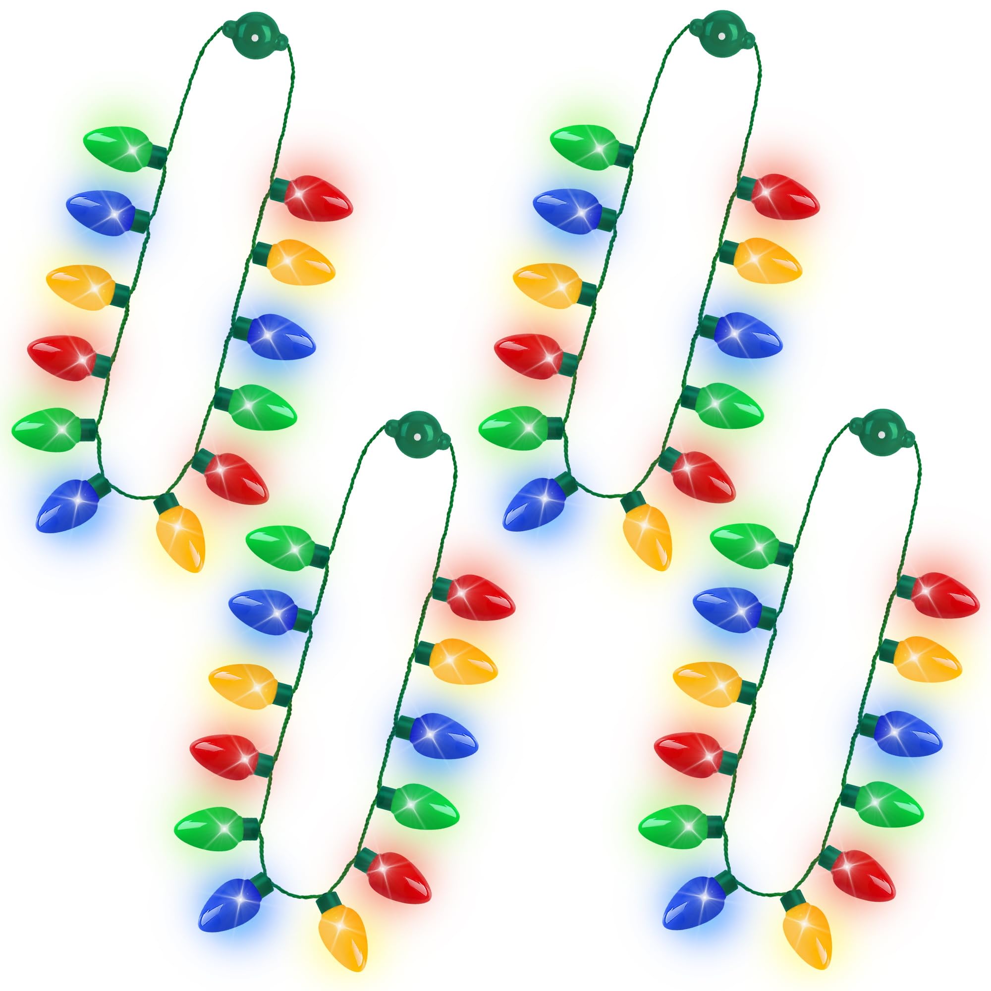 4PCS Christmas Necklace, Light up Christmas Bulb Necklace Party Supplies, 12 Red Yellow Blue Green Glow Bulb Xmas Necklace, Light Necklace Stuff Accessories for Xmas Ugly Sweater New Year Party Bulk