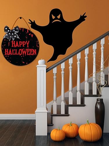 Miniatura 4 de Muroanmi Decoración de esqueleto de Halloween de 12 pulgadas, letrero de puerta de esqueleto, corona de puerta de calavera, letrero de bienvenida de