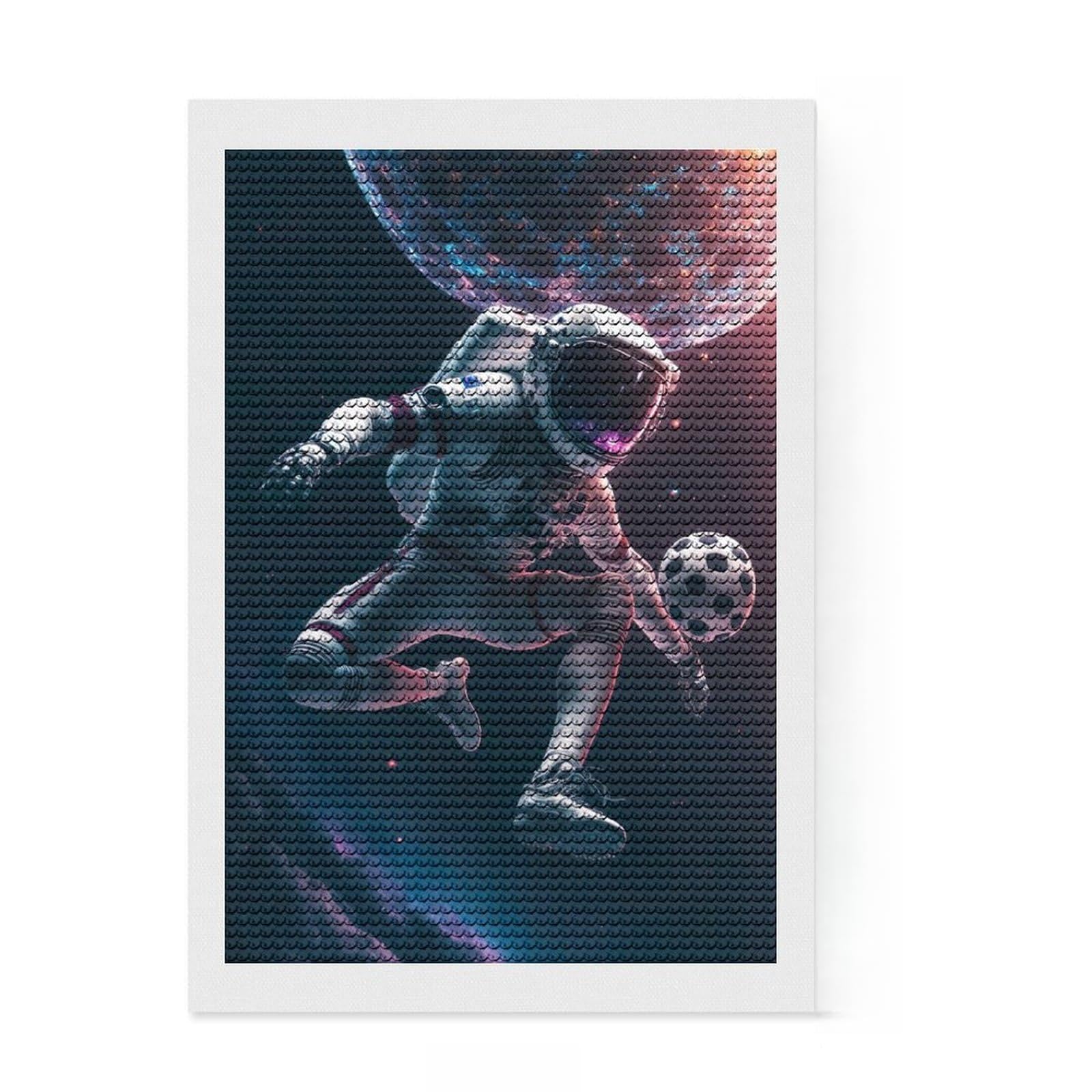 Junmoney Soccer Astronaut Diamond Painting Kit 8"x12", Decorate Your Room, Neat Printed Canvas, Adhesive Canvas, Bedroom Decor