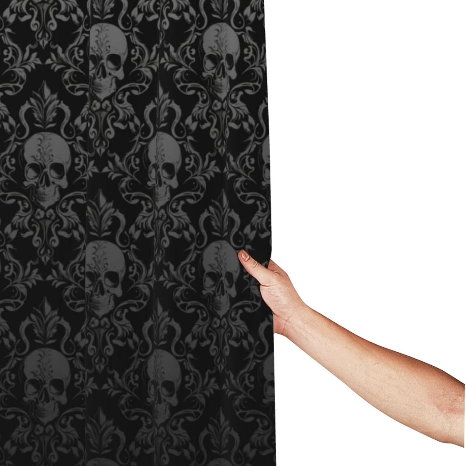 Gothic Black Skull Shower Curtain, Bathroom Curtain Waterproof Polyester Fabric with 12 Hooks 60" x 72"