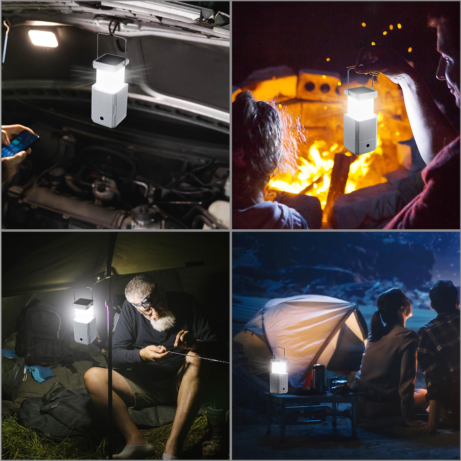 Linterna de camping recargable, manivela de mano y luces solares de camping con salida USB, luces de tienda para camping, lámpara de campamento portátil, esencial de fallo de energía para el hogar
