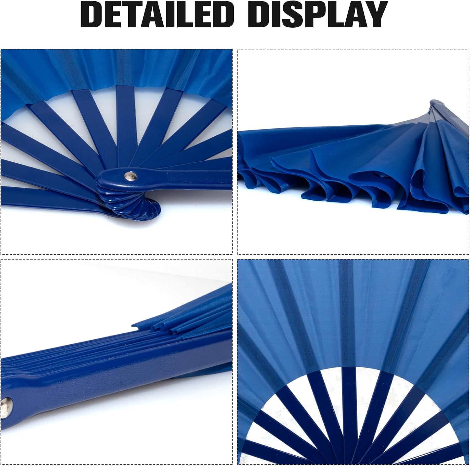 QIRMIZI 10PCS Boots on The Ground Line Dancing Fan - Large Folding Hand Rave Fan for Chinese Kung Fu, Dance, Music Festivals,Carnivals, Weddings, EDM Events, Parties & Decorations,Royal Blue