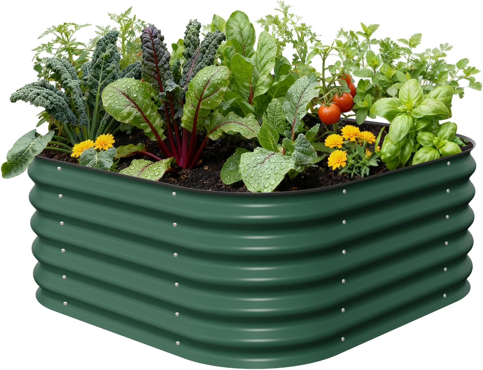 Raised Garden Bed Kit, 17" Tall 4 in 1 Modular Metal Raised Garden Beds Kit, Metal Planter Box for Vegetables, Flowers, Herbs, British Green