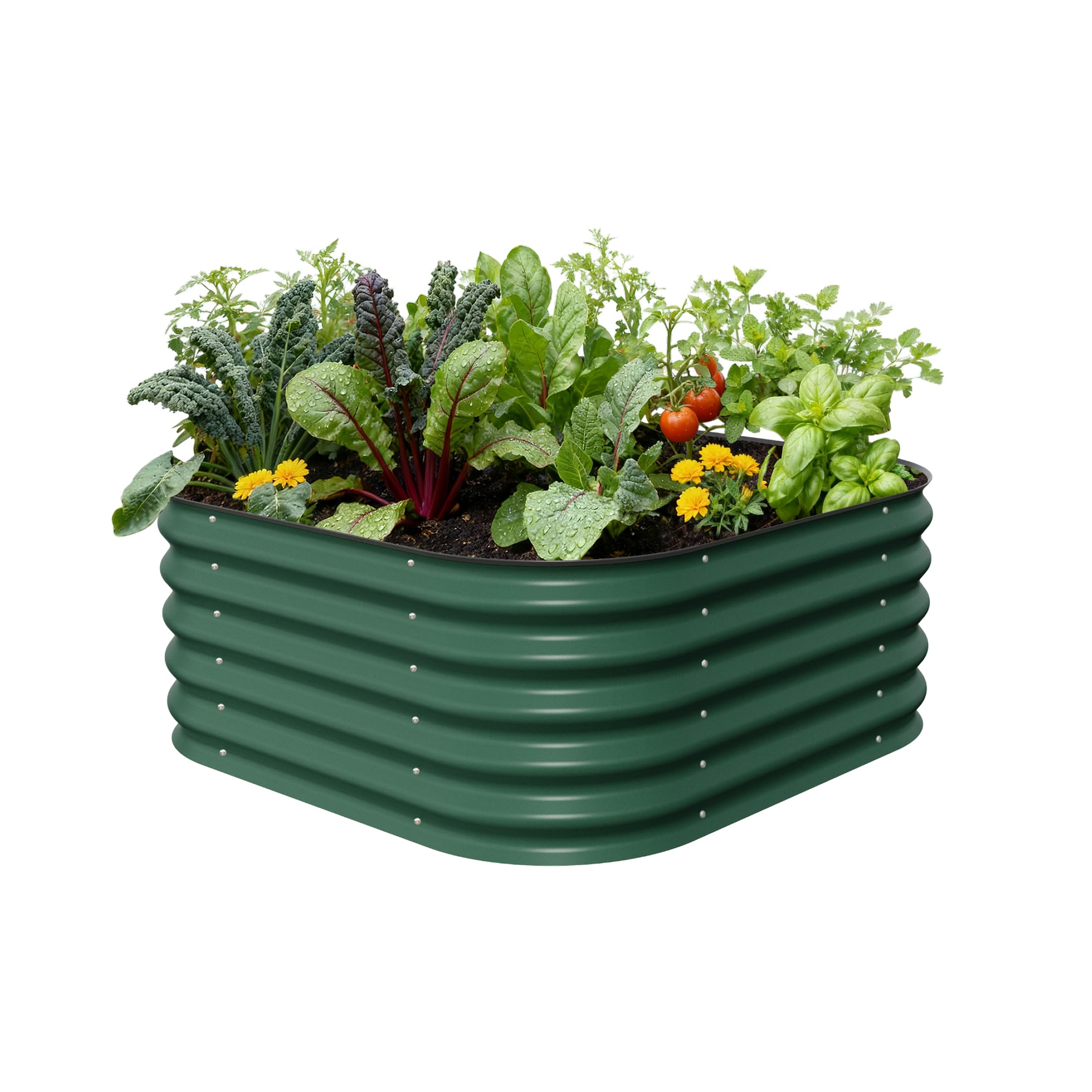 Raised Garden Bed Kit, 17" Tall 4 in 1 Modular Metal Raised Garden Beds Kit, Metal Planter Box for Vegetables, Flowers, Herbs, British Green