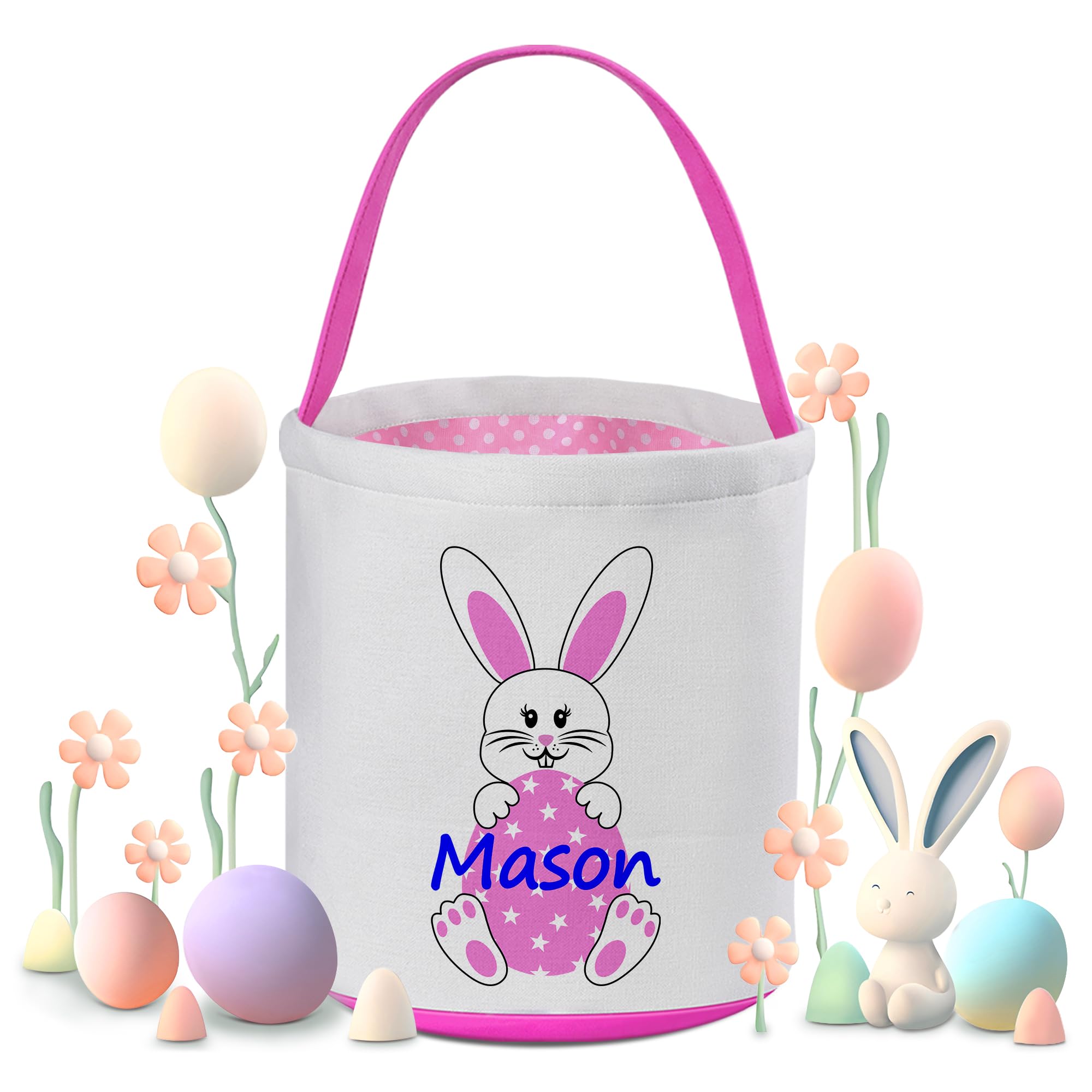 Personalized Easter Baskets for Boys Girls, Easter Baskets for Kids, Customized Easter Basket, Easter Basket with Name - Pink Bunny Hug Easter Egg