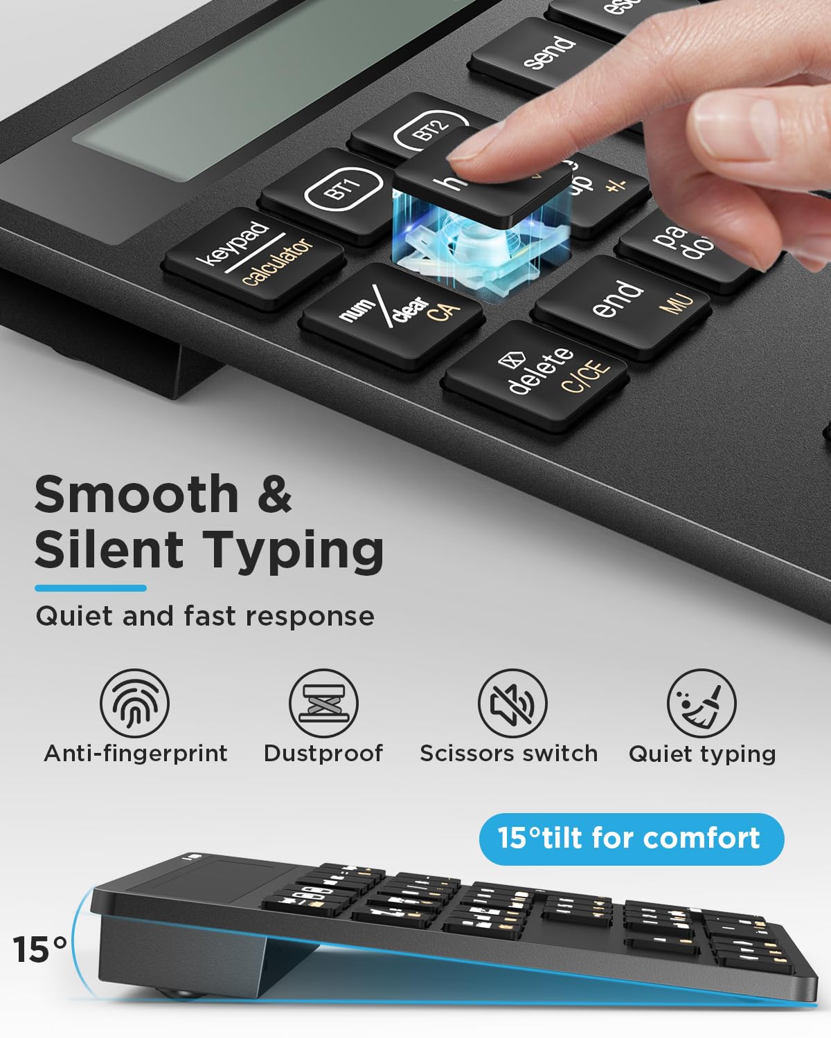 Teclado numérico recargable, teclado numérico Bluetooth para portátil