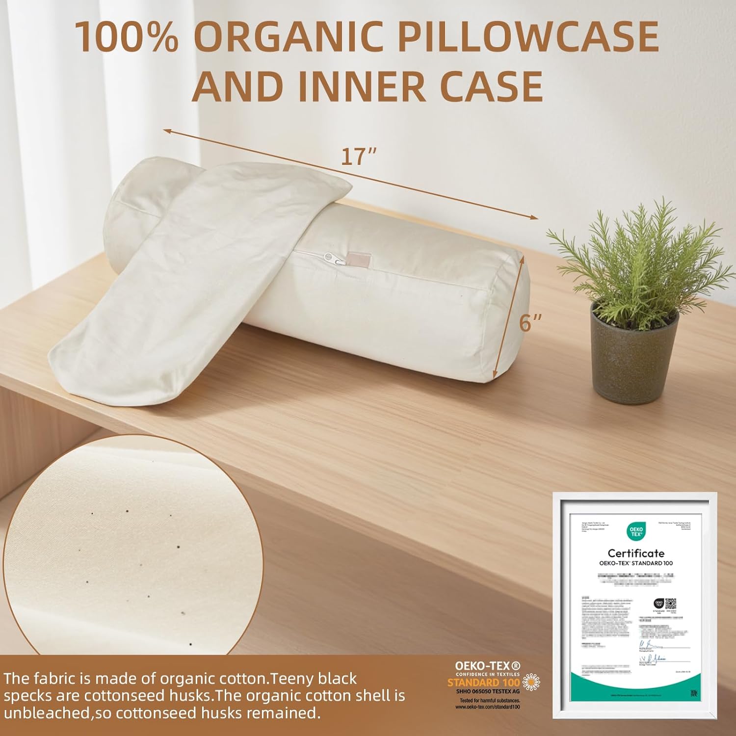 LOFE Buckwheat Pillow - Adjustable Buckwheat neck Pillow(17x6) to Provide Firm Support, Neck Roll Pillows for Side and Back Sleepers, Cylinder Bolster Pillows with Organic Pillowcase - Image 4