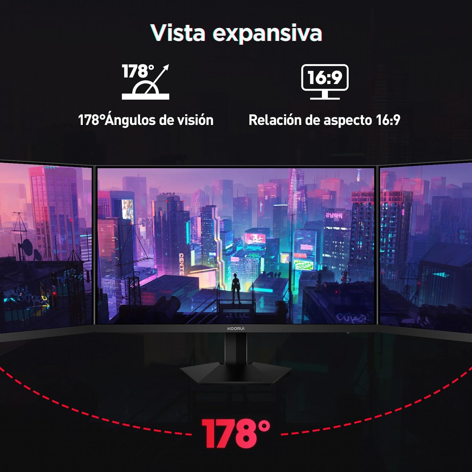 KOORUI G2421V Monitor Gaming QHD 24 Pulgadas, Fast IPS, 180Hz, GTG 1ms, 2560×1440, Adaptive Sync, 2xHDMI 2.0, DP 1.4, HDR400, 90% DCI-P3, Eye Care, Inclinación, VESA 75×75 mm 5
