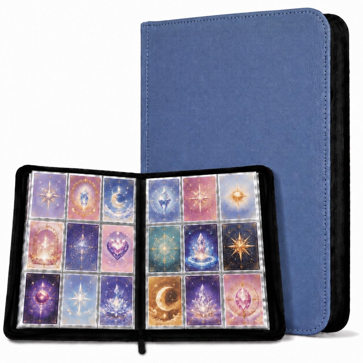 9 Pocket Trading Card Binder, 360 Card Capacity Side Loading Card Album with Zipper, Fixed Page Card Holder Organizer for Sports Cards, Game Cards, Photo Cards & Collectibles (Navy Blue)