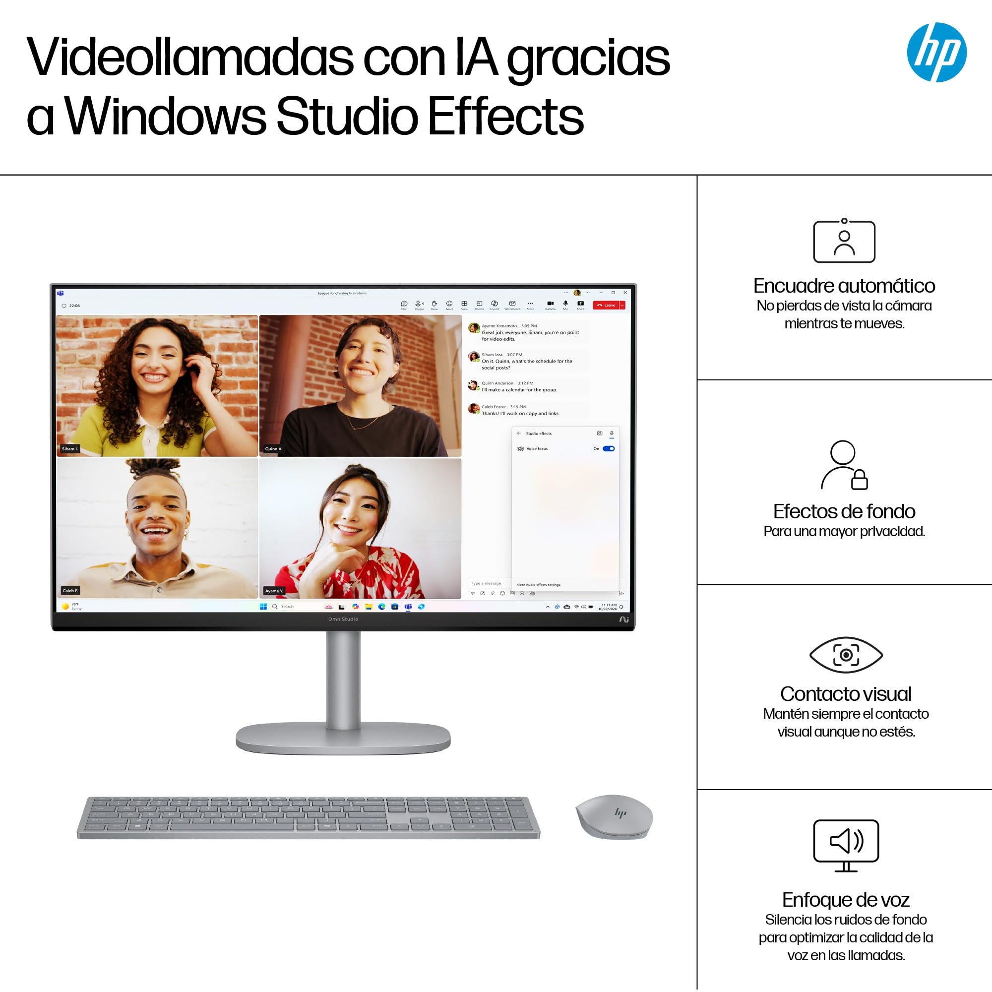 HP OmniStudio X All-in-One 27" 4K UHD (Procesador Intel Core Ultra 7 258V con IA, 32GB RAM, 1TB SSD, Gráficos Intel ARC, Windows 11 Home) Teclado QWERTY Español - Silver