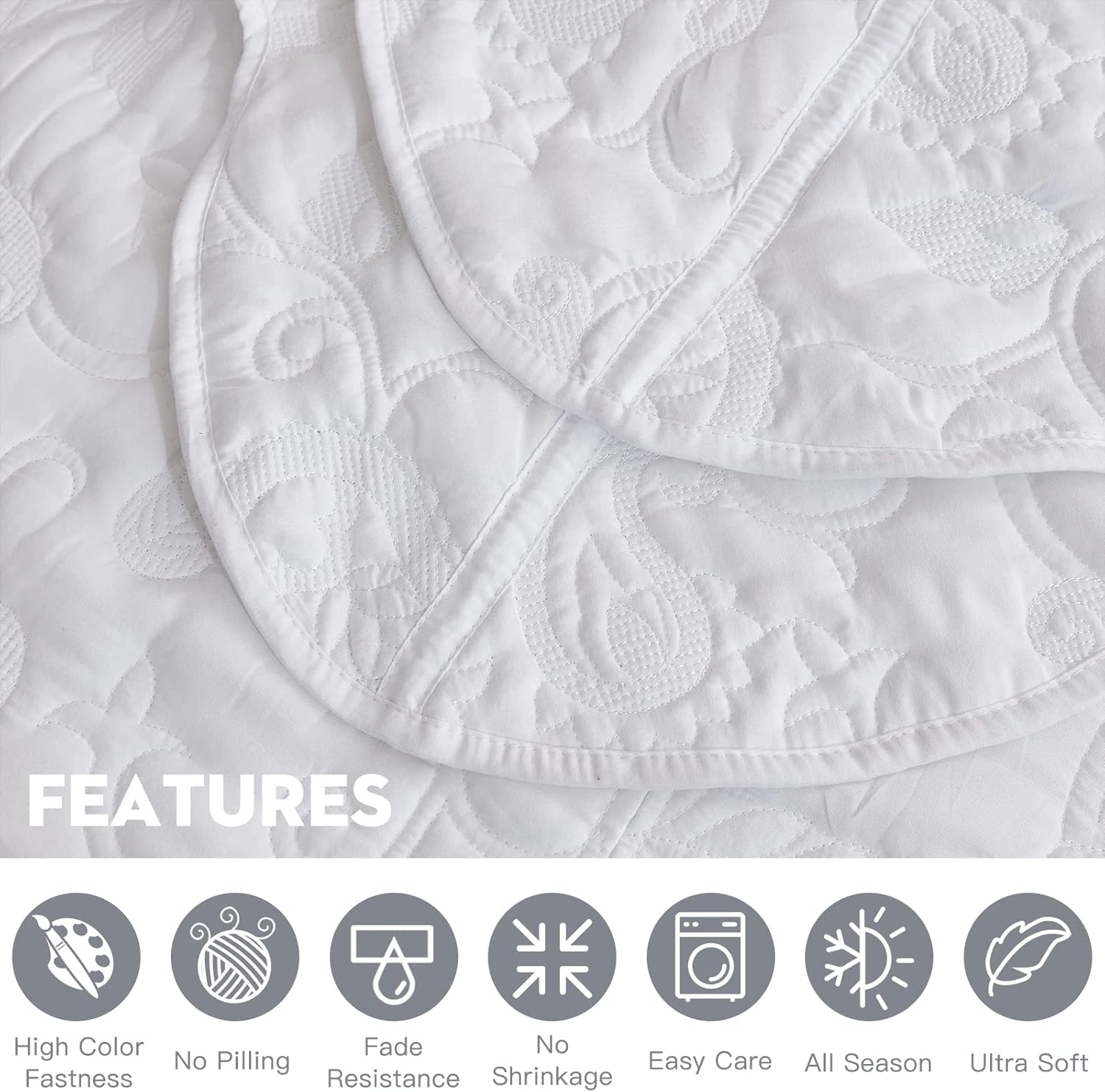 HZ & HY Oversized King Bedspread 128x120 Extra Wide, Quilted Coverlet Bedding Set, Lightweight Thin Comforter, Reversible, Luxurious, 5 Piece, 100% Microfiber, Pure White - Image 8