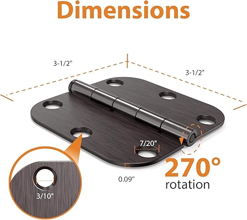 Vista 75 de Bisagras de puerta color negro mate, paquete de 108 bisagras negras para puerta de 3.5 pulgadas, bisagra de puerta interior redondeada con esquinas