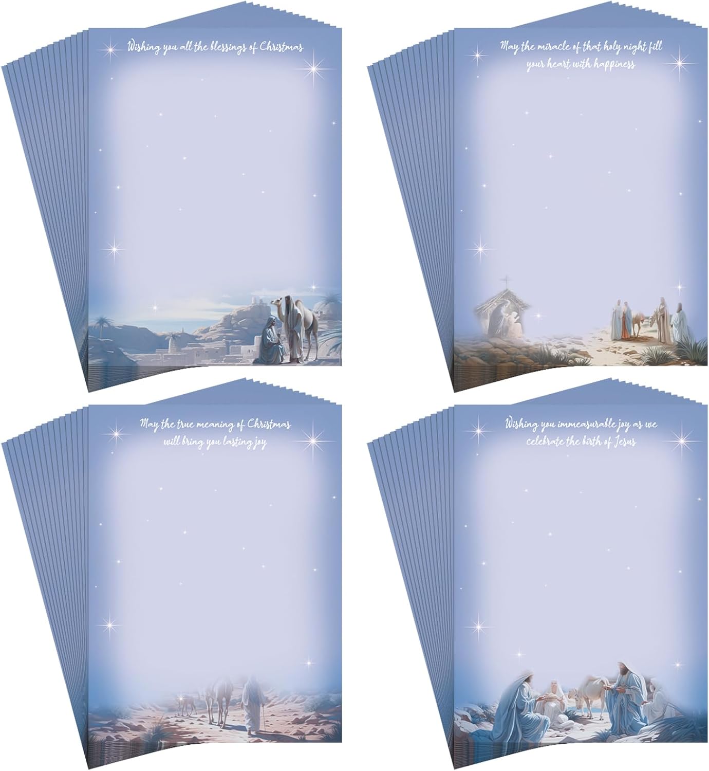 Gueevin 120 Sheets Nativity Scene Christmas Stationery Paper 8.5'' x 11'' Printer Paper Christmas Letter Paper Writing Paper Holiday Letterhead for Notes Greeting Cards Invitations Office Print