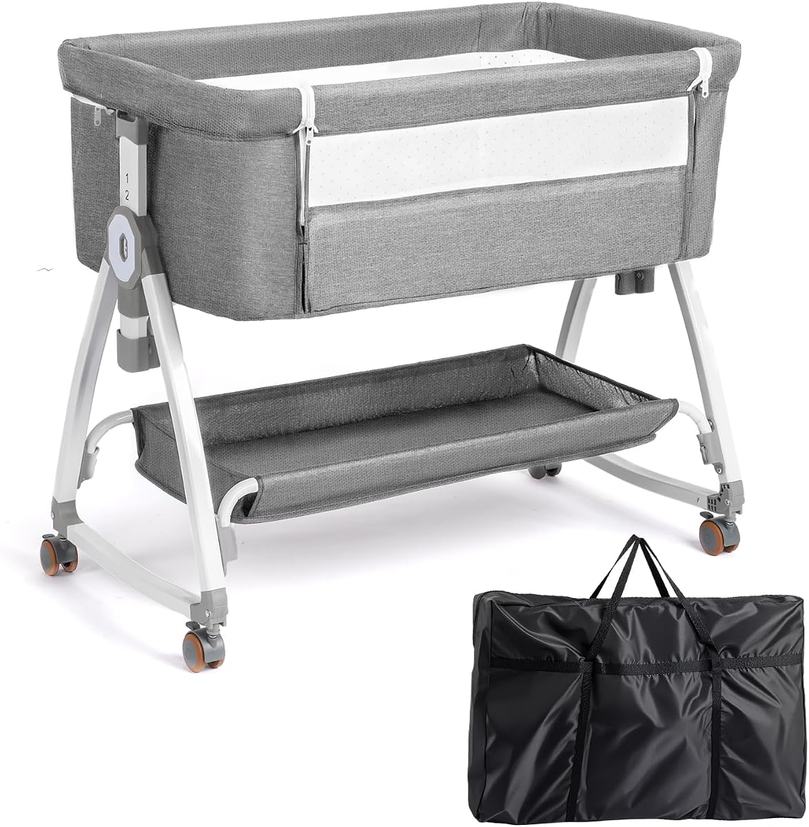 JOYMOR Moisés 3 en 1, Moisés de noche para bebé, con cómodo colchón y ruedas, 6 altura ajustable, fácil plegable, cuna portátil para recién nacido (gris)