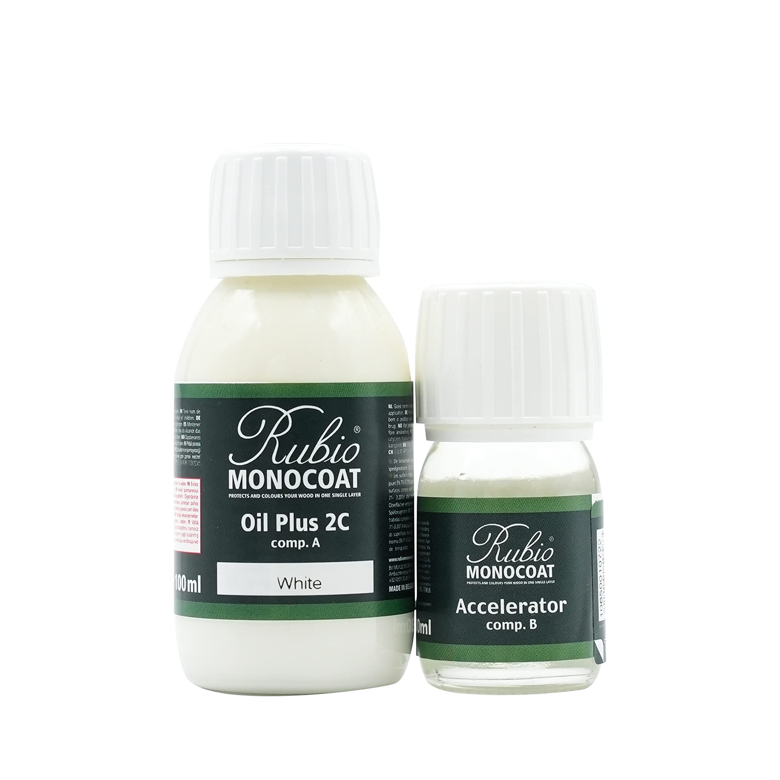 Rubio Monocoat Finitura a Olio per Legno | Oil Plus 2C | Olio a base di Semi di Lino, ad Asciugatura Rapida, per Legno da Interni, Include Acceleratore, parte B | 130 ML | 5 m² - White